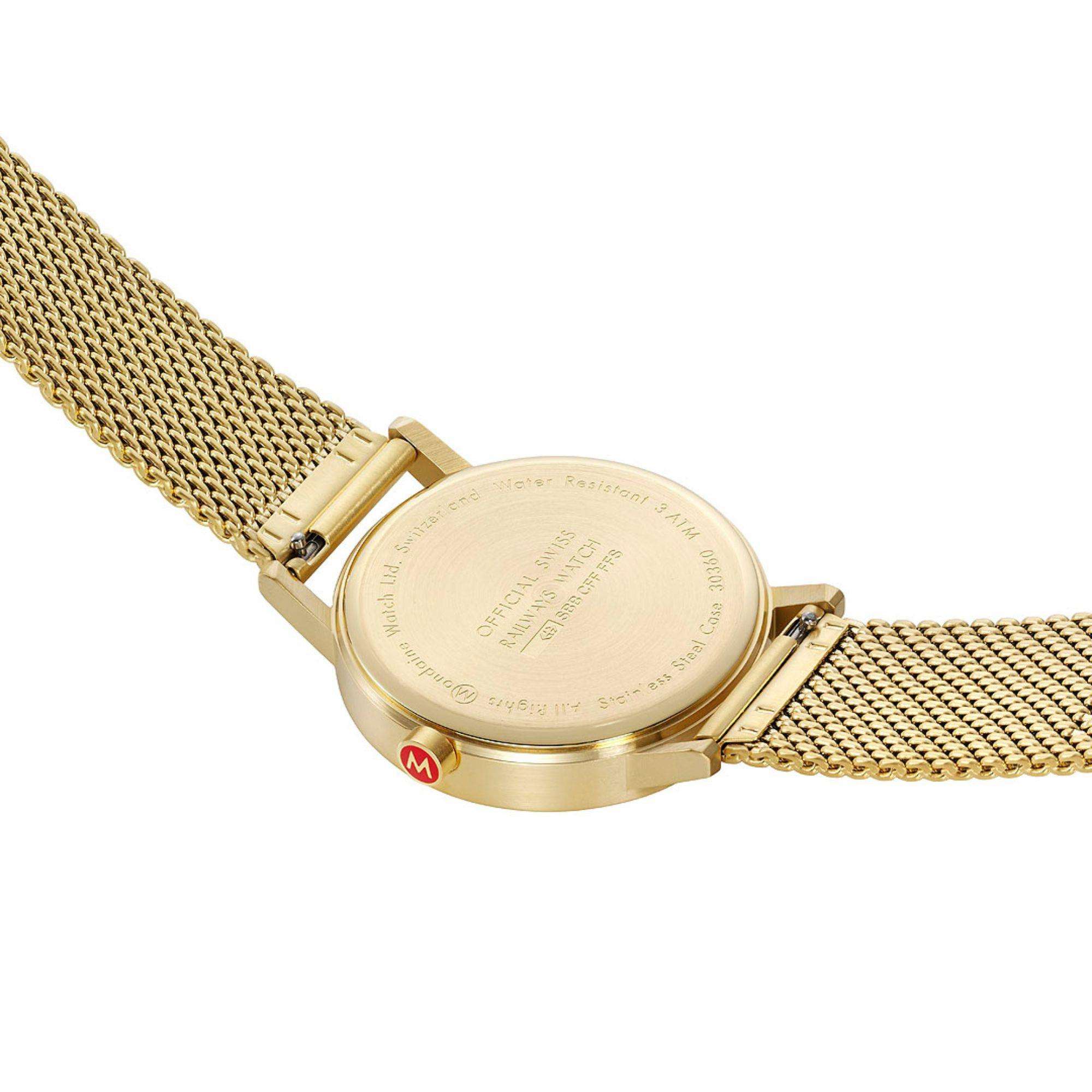 Mondaine Classic Grey Dial IP Gold Mesh Bracelet Unisex Watch A660.30360.80SBM