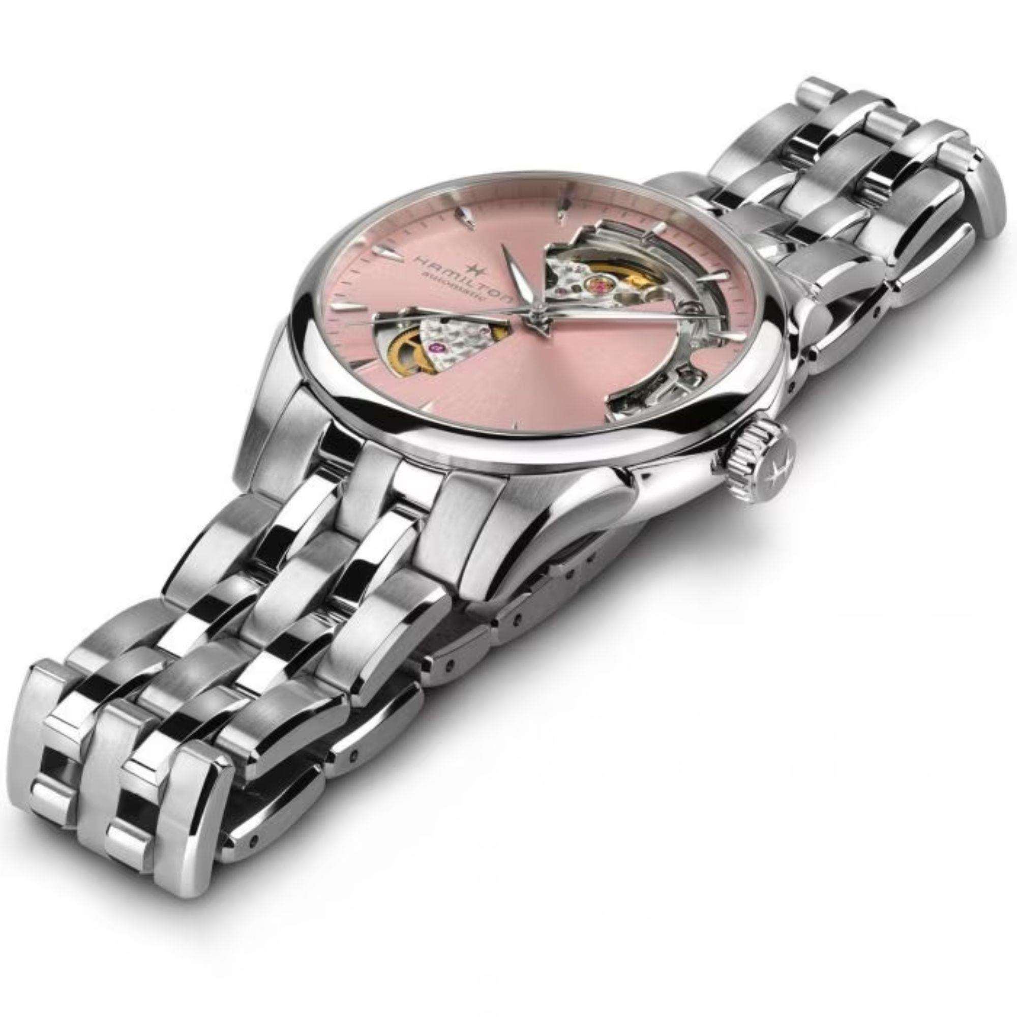 Hamilton Jazzmaster Open Heart Automatic Pink Dial Stainless Steel Bracelet Ladies Watch H32215170