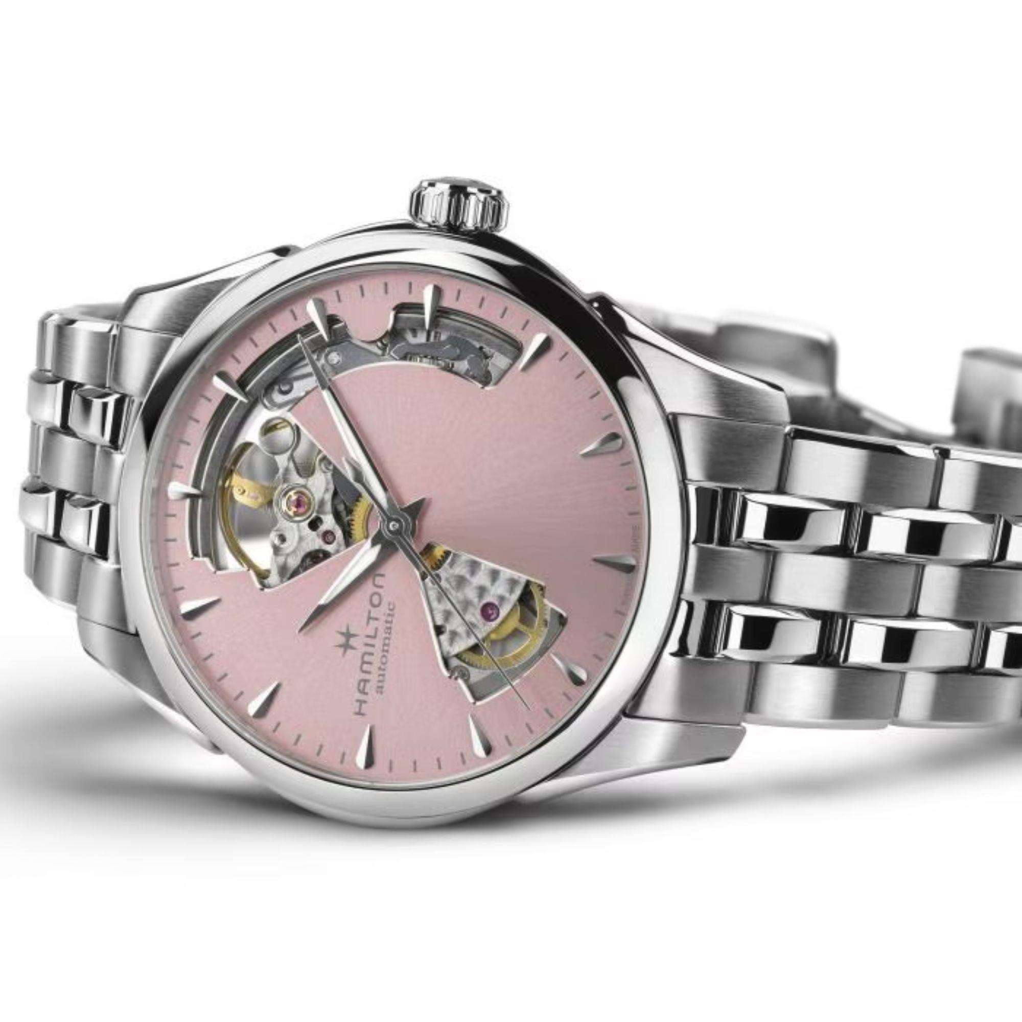 Hamilton Jazzmaster Open Heart Automatic Pink Dial Stainless Steel Bracelet Ladies Watch H32215170