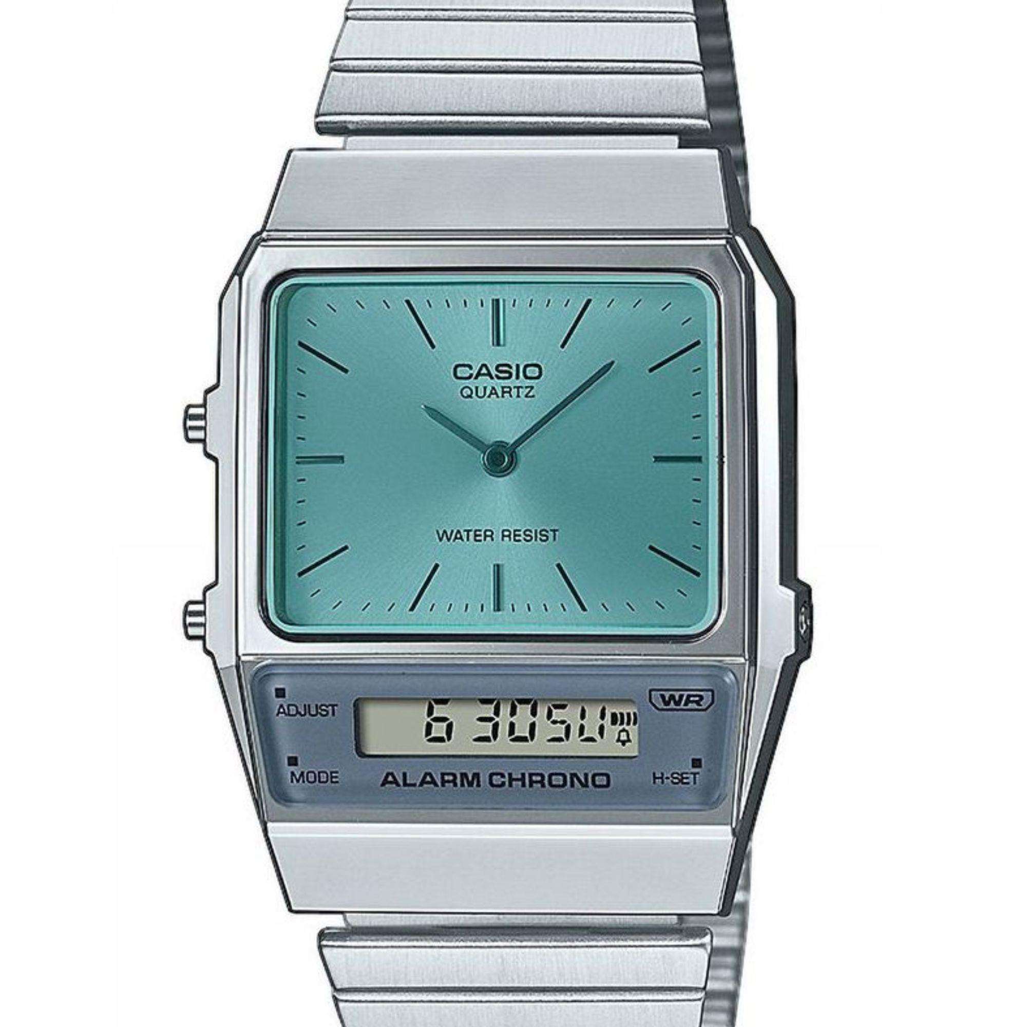 Casio Vintage Edgy Turquoise Dial Steel Strap Unisex Watch AQ-800EC-2AEF