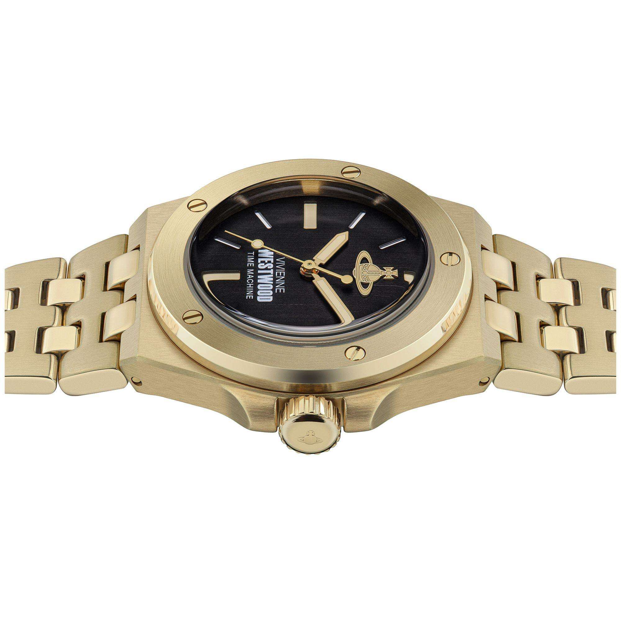 Vivienne Westwood Leamouth Black Dial Gold PVD Bracelet Watch VV271BKGD