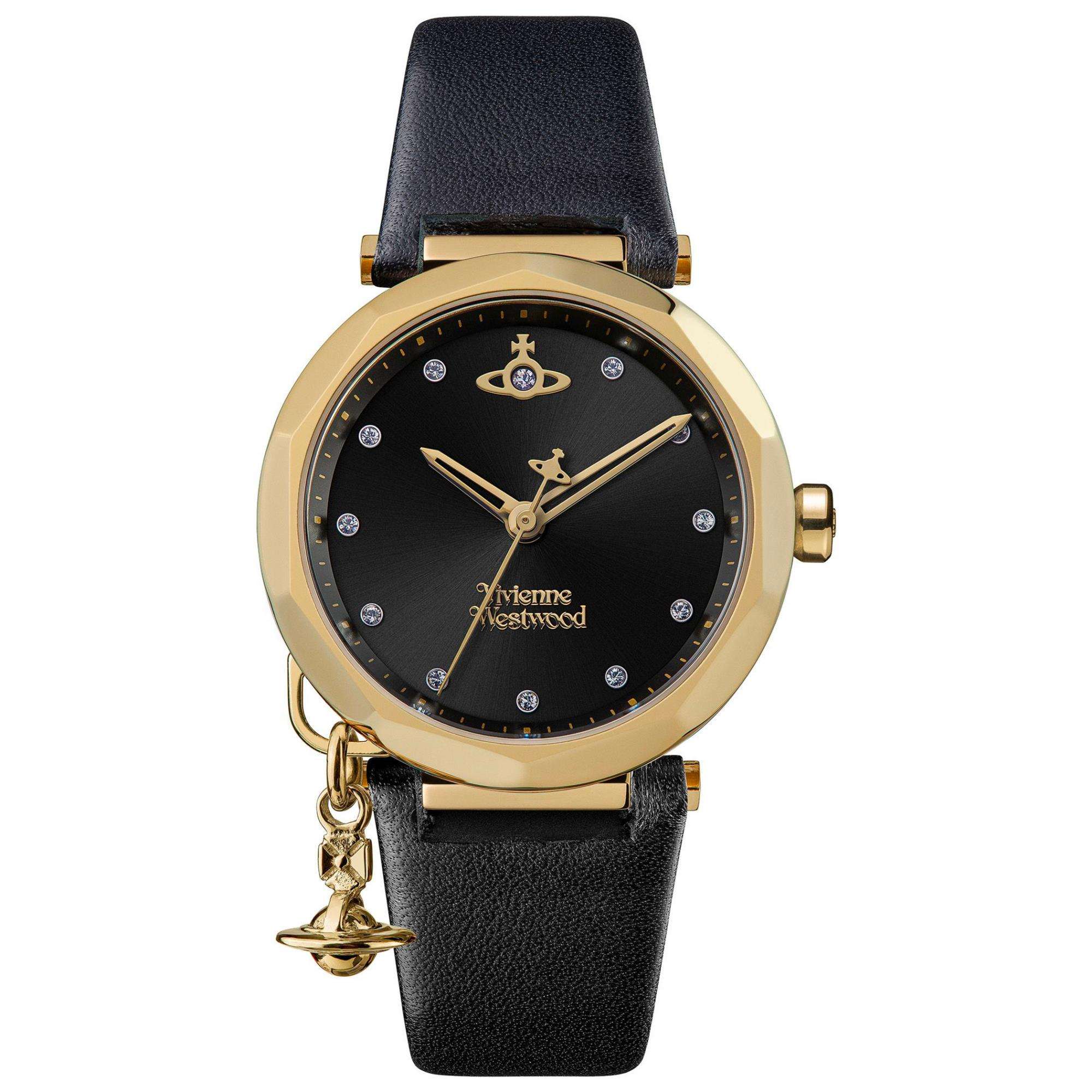 Vivienne Westwood Poplar Black Dial Black Leather Strap Ladies Watch VV246BKBK