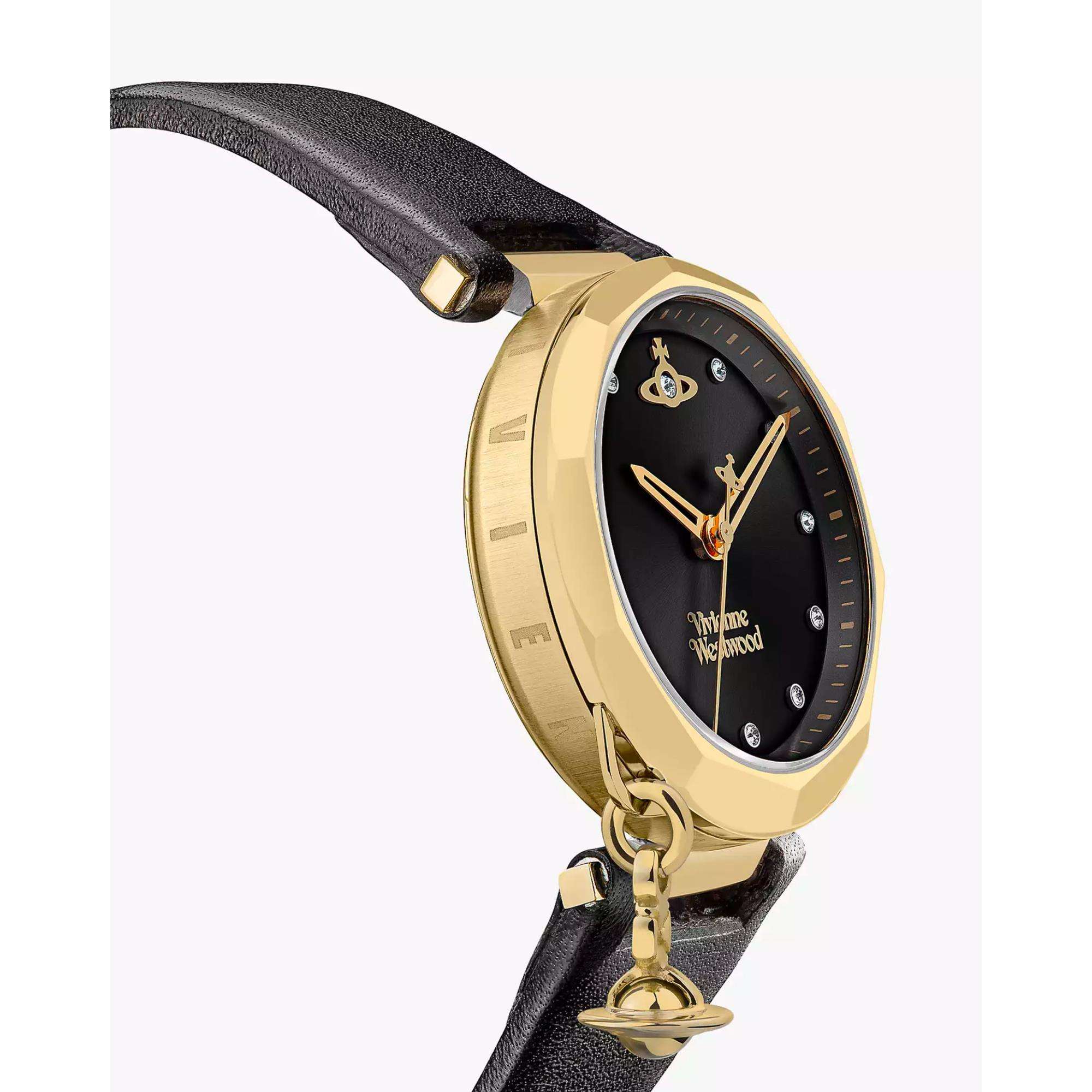 Vivienne Westwood Poplar Black Dial Black Leather Strap Ladies Watch VV246BKBK