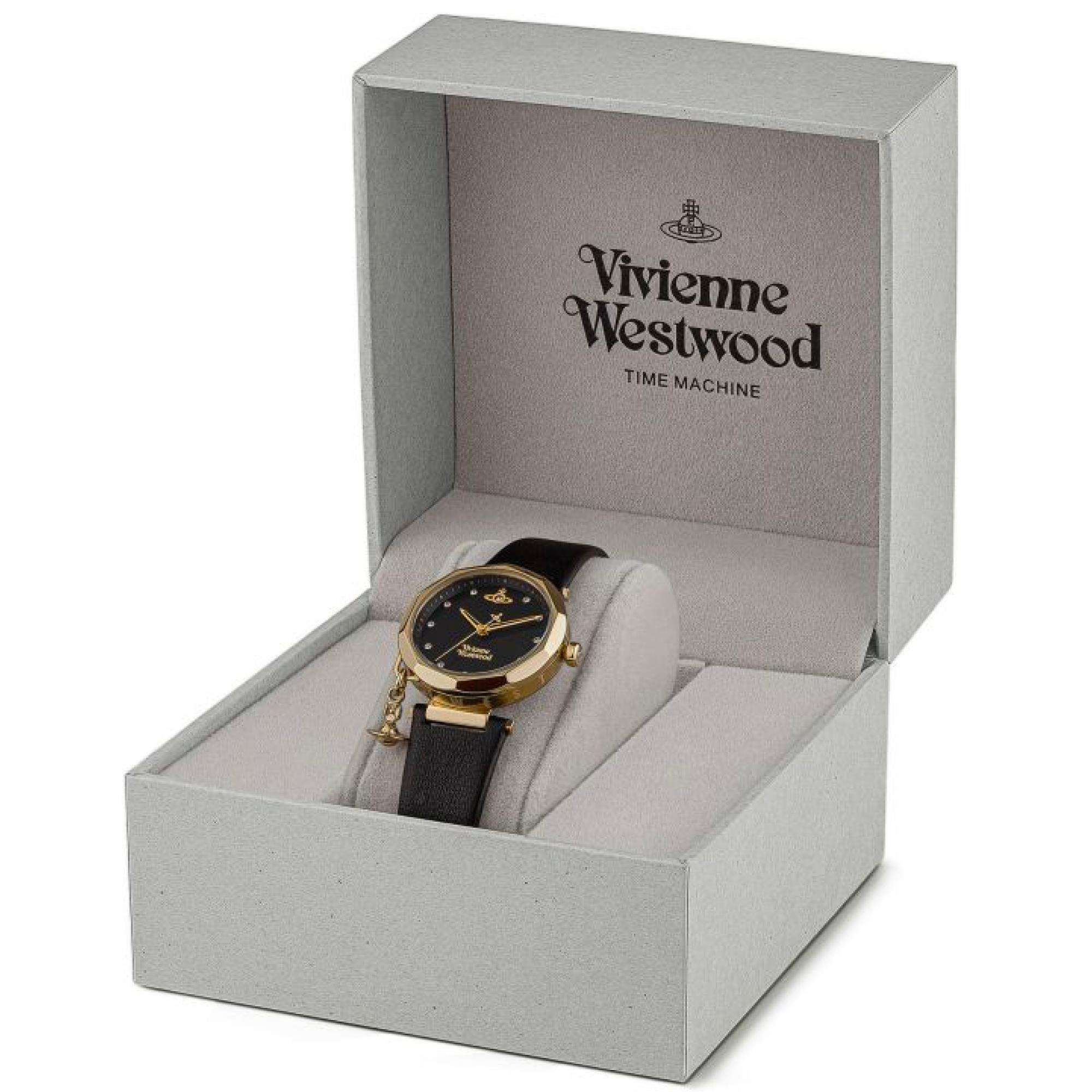 Vivienne Westwood Poplar Black Dial Black Leather Strap Ladies Watch VV246BKBK