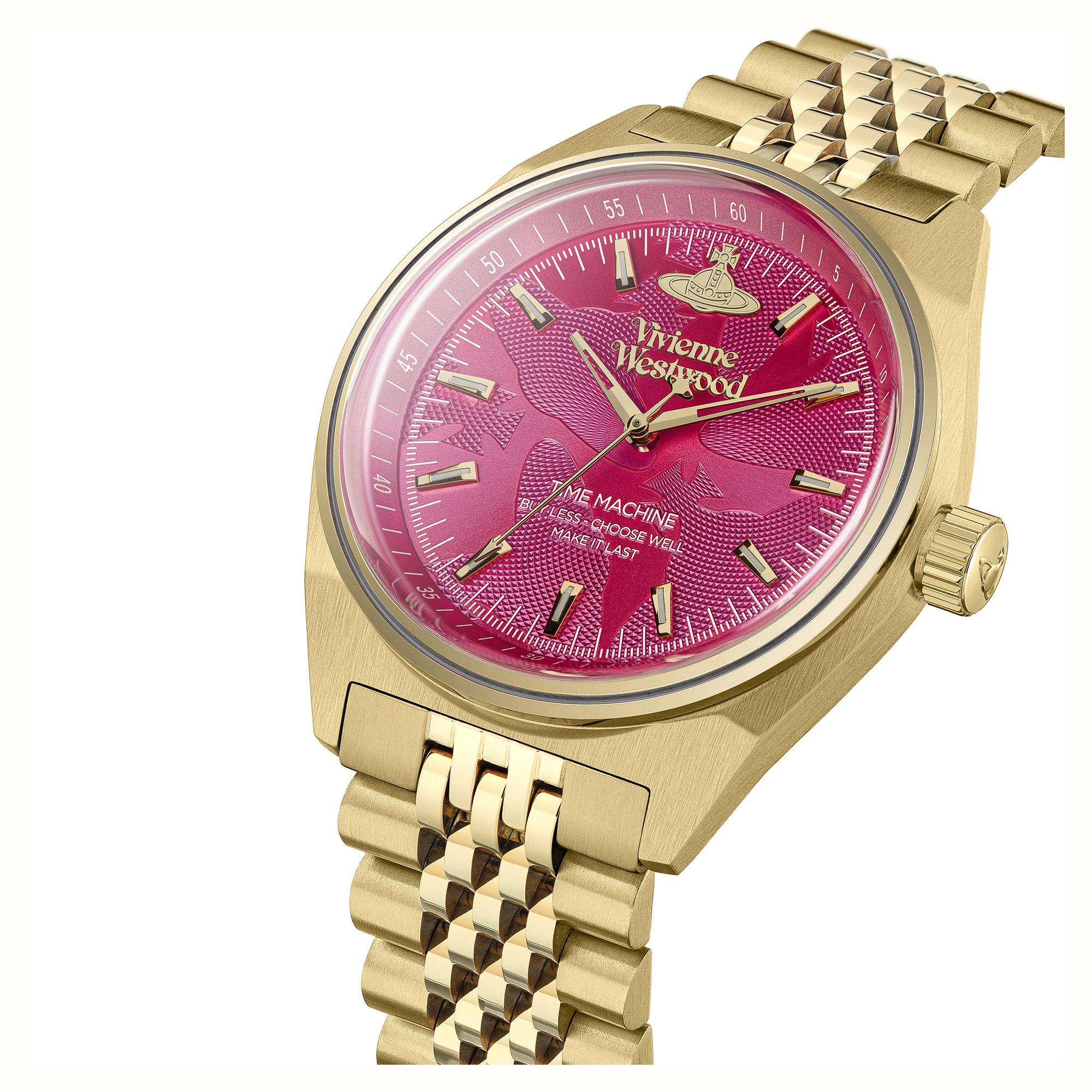 Vivienne Westwood Lady Sydenham Pink Dial Gold PVD Stainless Steel Bracelet Ladies Watch VV251RRGD