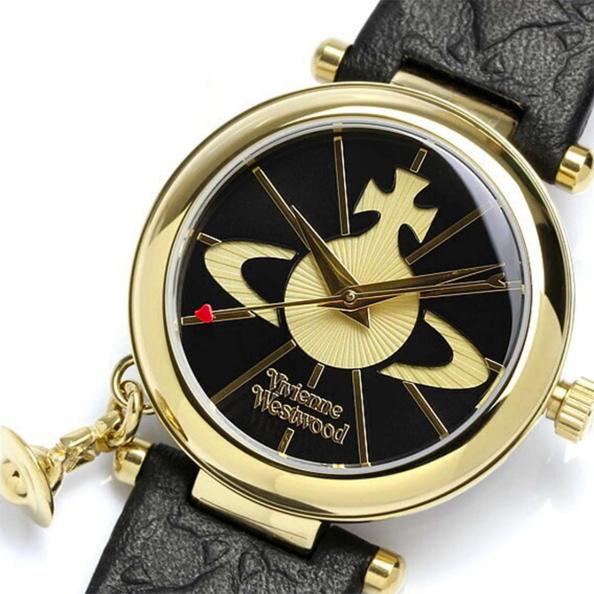 Vivienne Westwood Orb II Black Dial Leather Strap Women's Watch VV006BKGD