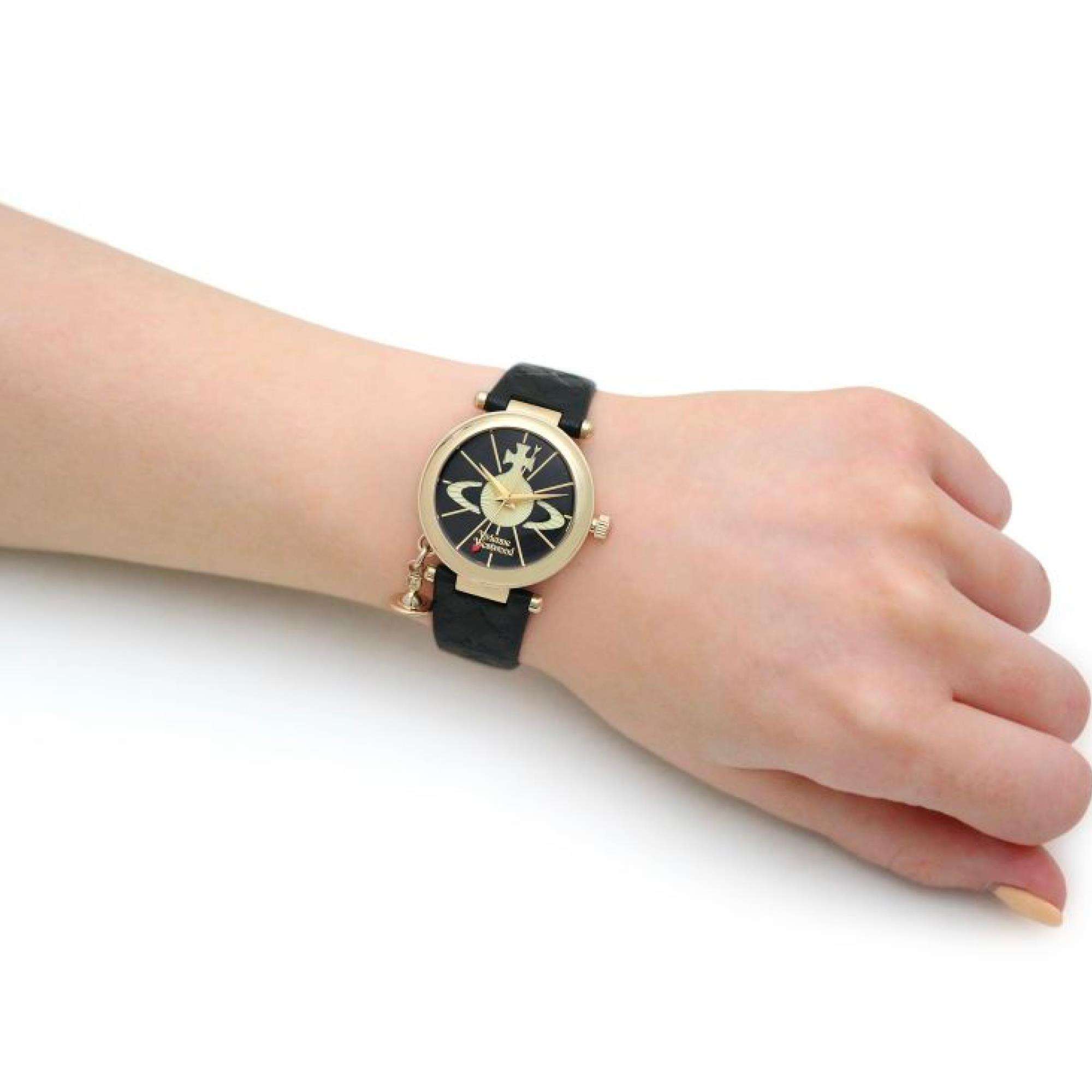 Vivienne Westwood Orb II Black Dial Leather Strap Women's Watch VV006BKGD