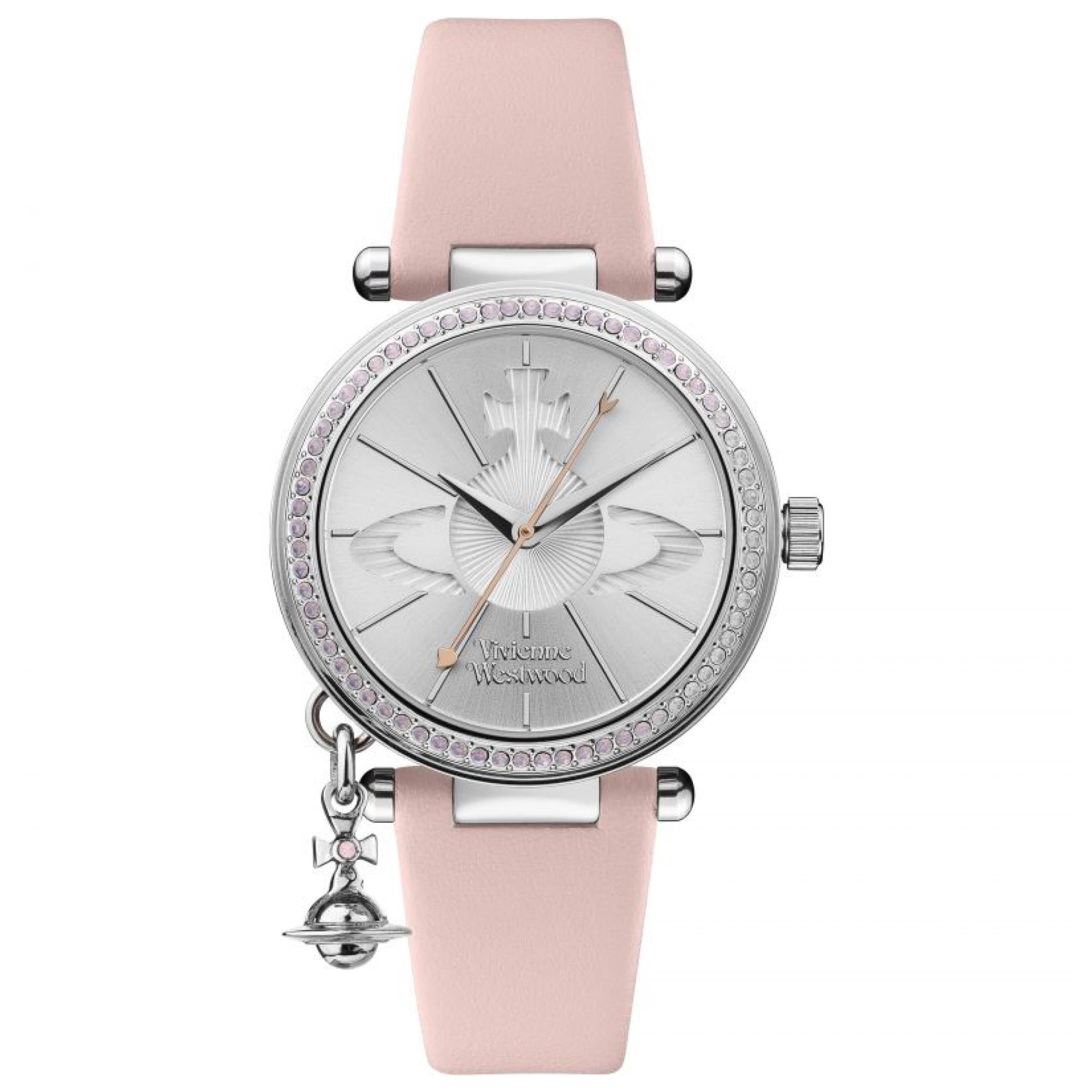 Vivienne Westwood Orb Quartz Silver Dial Pink Leather Strap Ladies Watch VV006SLPK