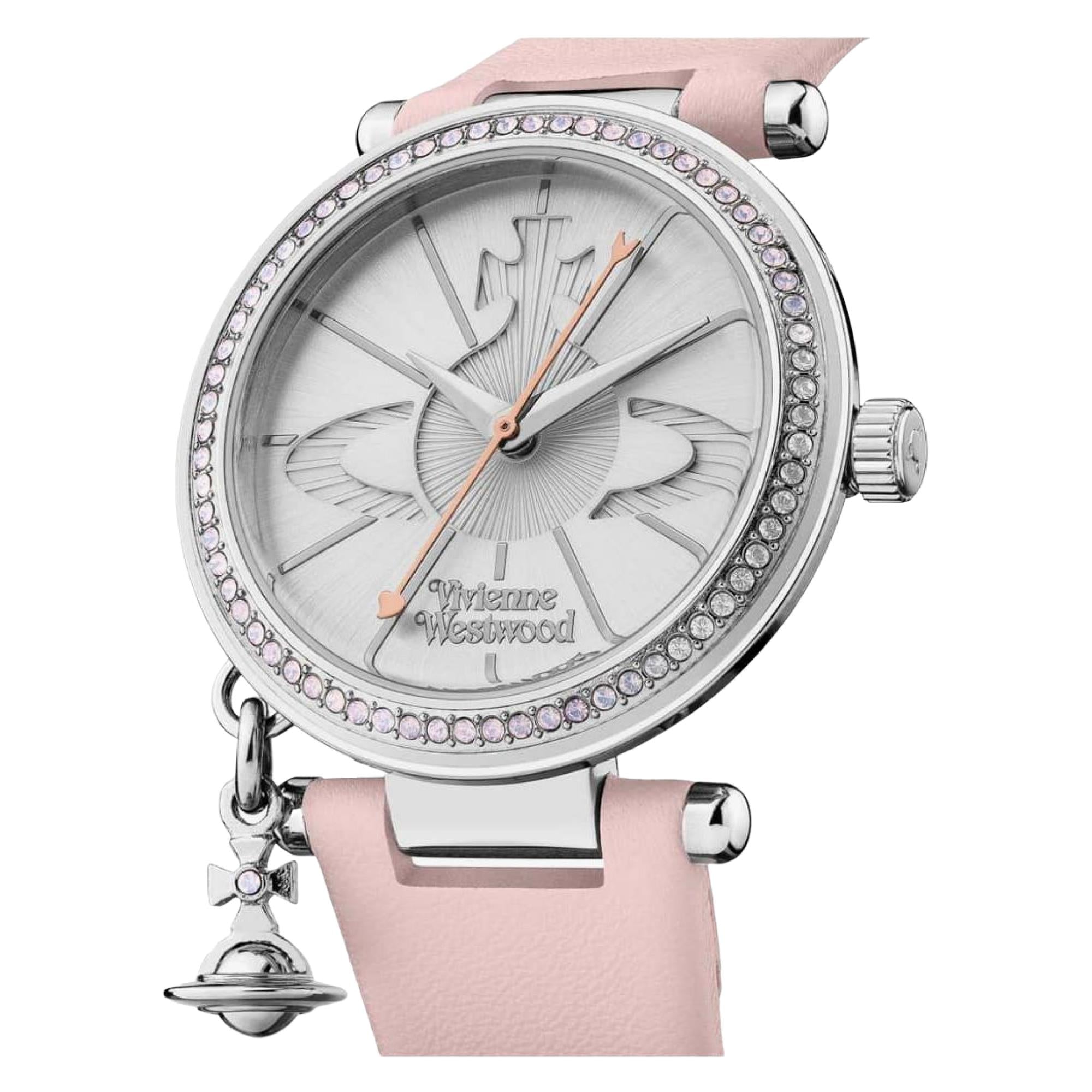 Vivienne Westwood Orb Quartz Silver Dial Pink Leather Strap Ladies Watch VV006SLPK