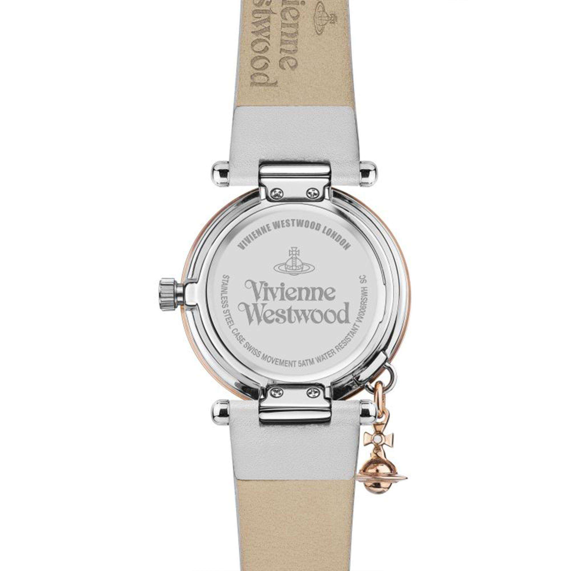 Vivienne Westwood Orb Quartz Silver Dial White Leather Strap Ladies Watch VV006RSWH
