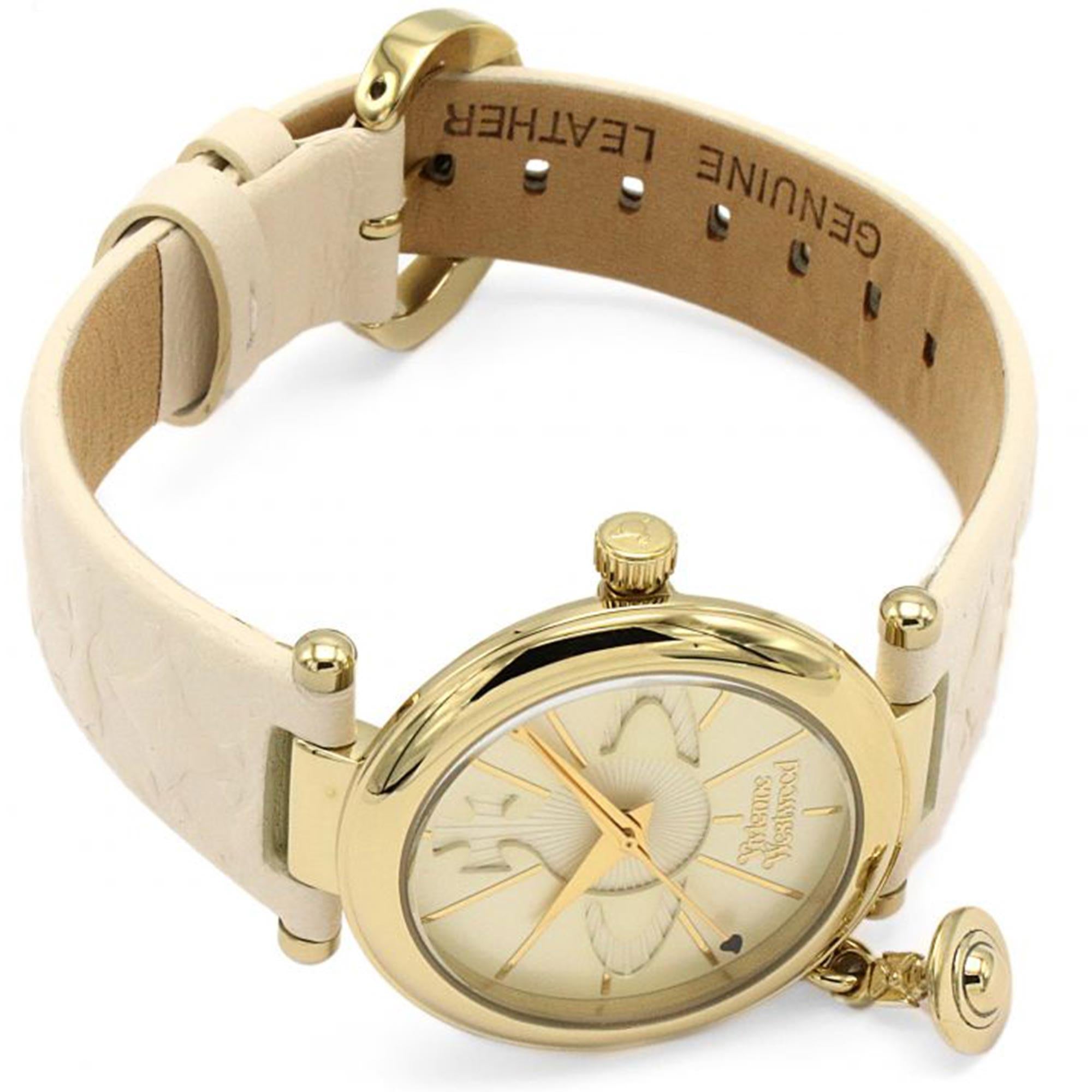 Vivienne Westwood Orb Quartz Cream Dial Leather Strap Ladies Watch VV006WHWH