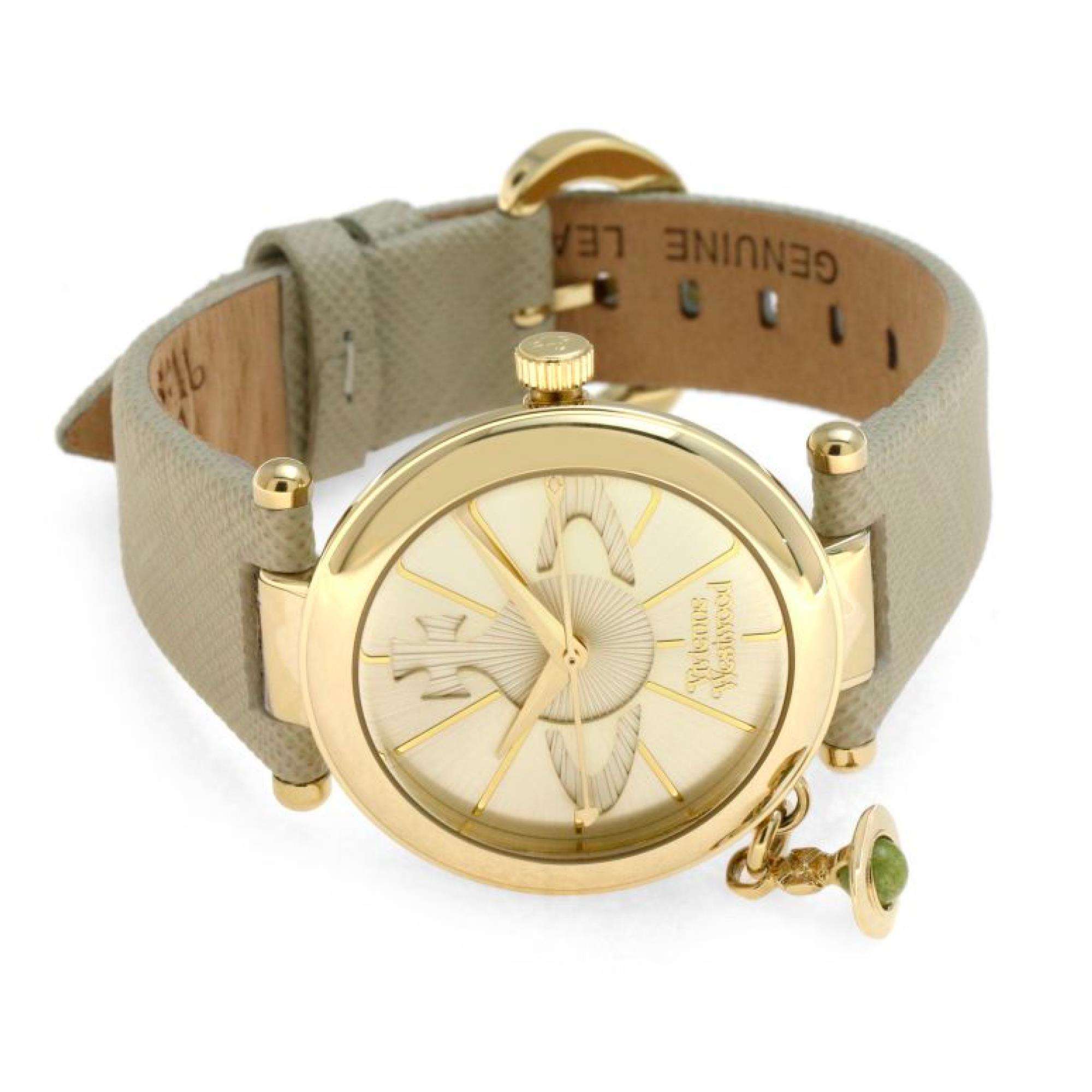 Vivienne Westwood Orb Pop Quartz Silver Dial Cream Leather Strap Ladies Watch VV006GDCM