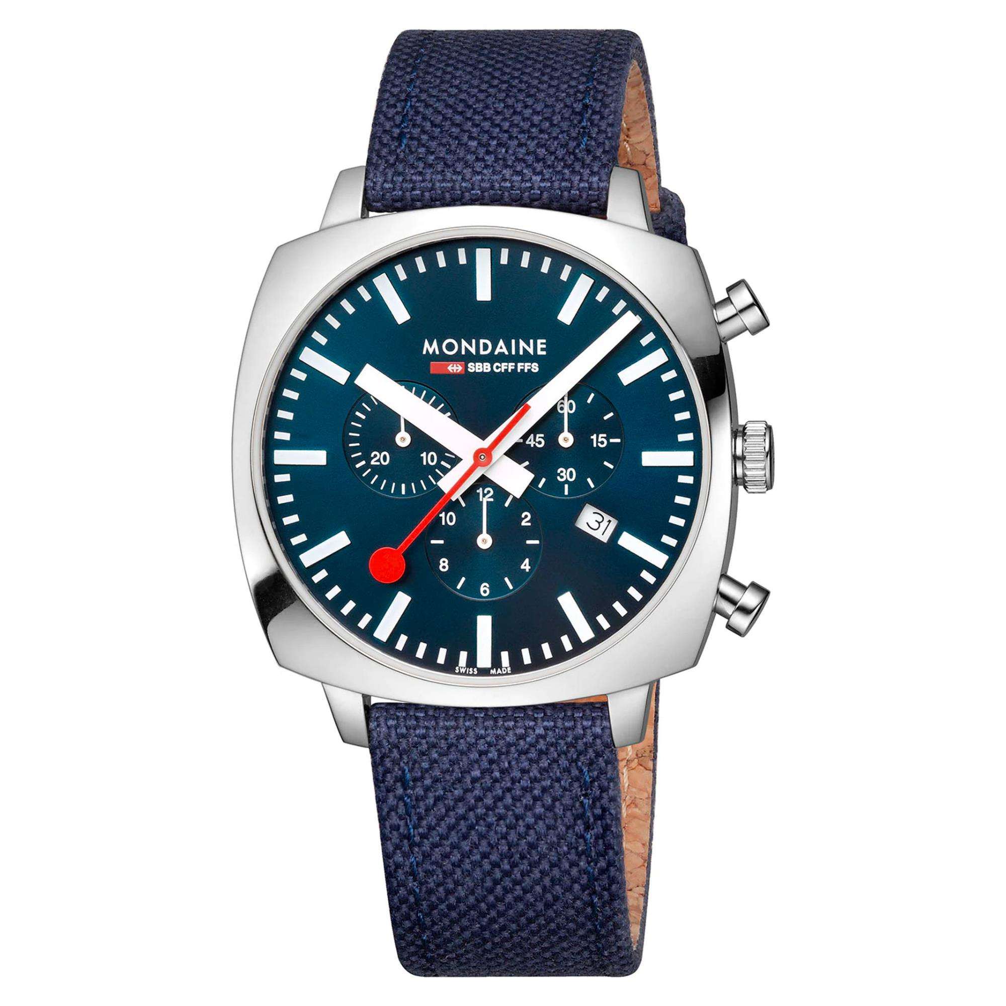 Mondaine Petite Cushion Square Blue Dial Textile Strap Unisex Watch MSL.41440.LD.SET