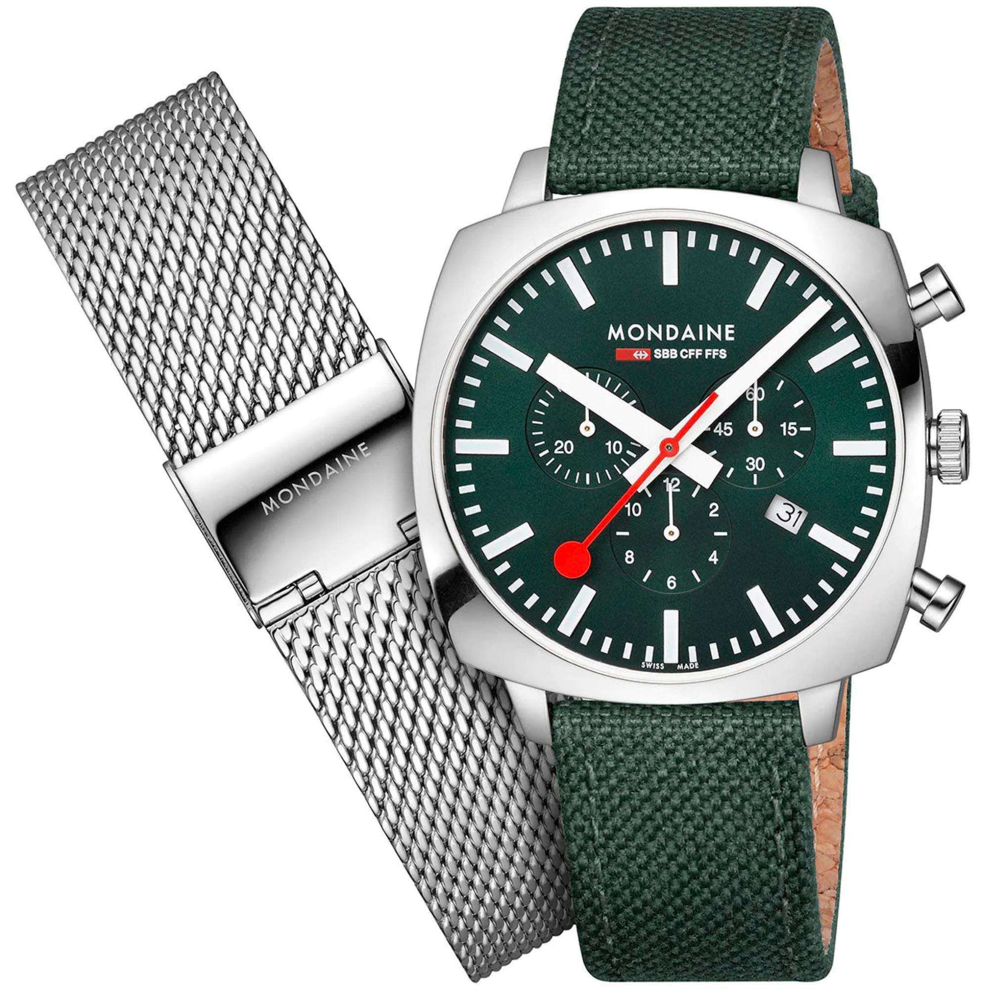 Mondaine Petite Cushion Square Quartz Green Unisex Watch MSL.41460.LF.SET