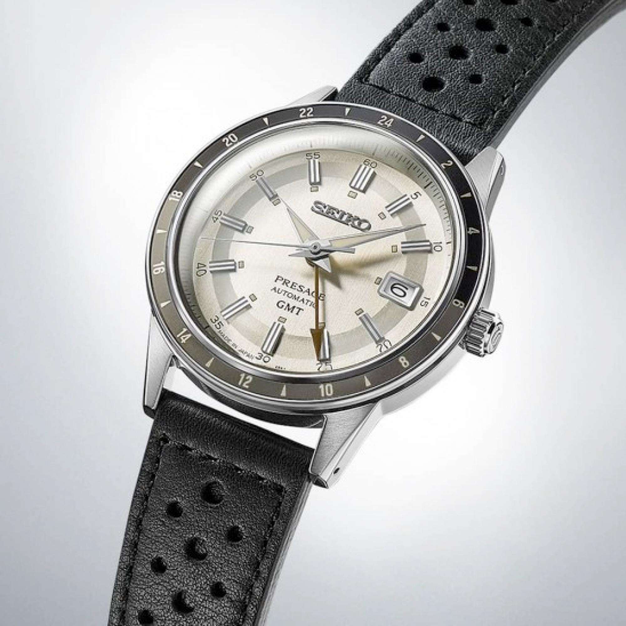 Seiko Presage Stone Style 60s Road Trip GMT Automatic Silver Dial Men's Watch Watch SSK011J1