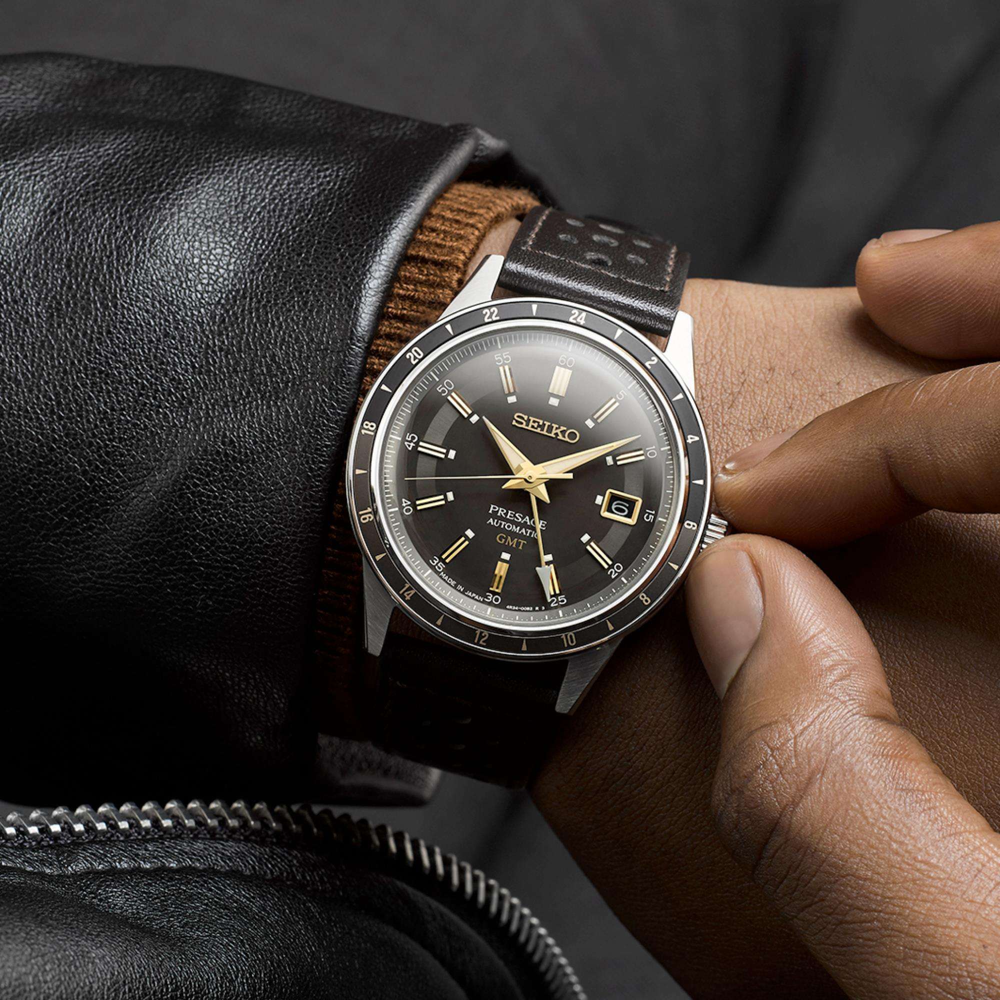 Seiko Presage ‘Fume’ Style 60s Road Trip GMT Automatic Brown Dial Men's Watch SSK013J1