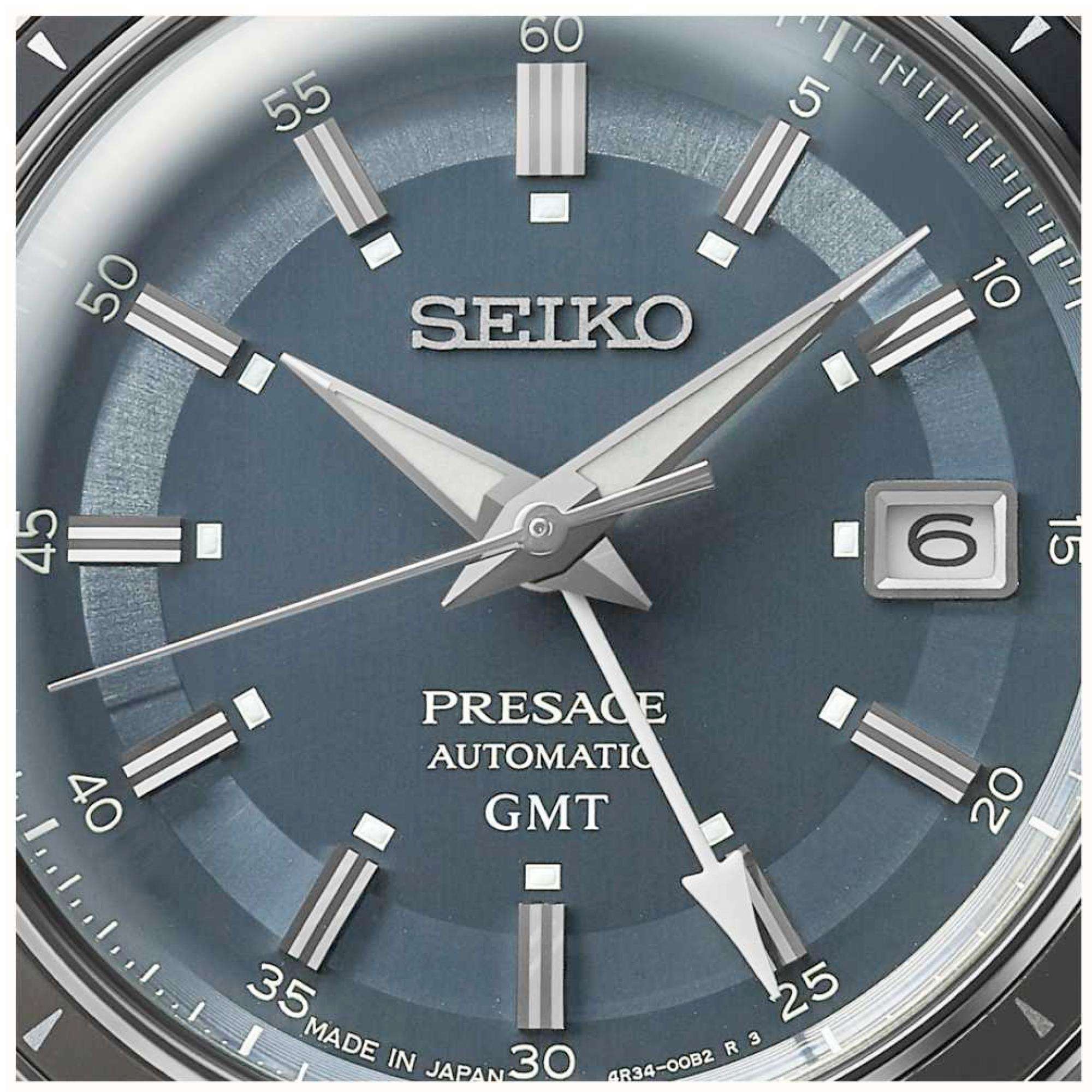 Seiko Presage 'Petrol Blue' Style 60s Road Trip GMT Automatic Blue Dial Men's Watch SSK009J1