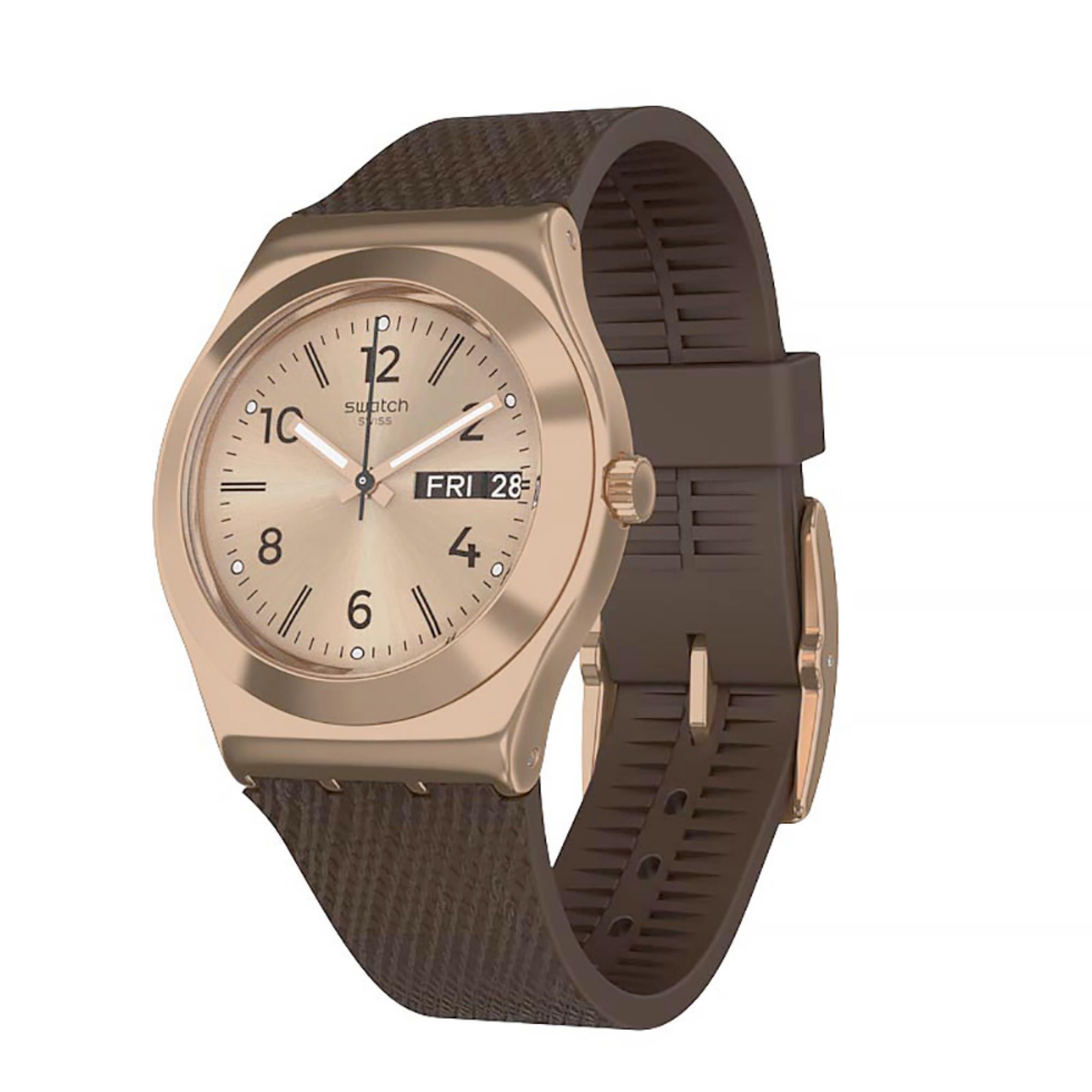 Swatch Irony Medium ‘BROWNEE’ Quartz Unisex Watch with Sleek Metal Strap YLG701