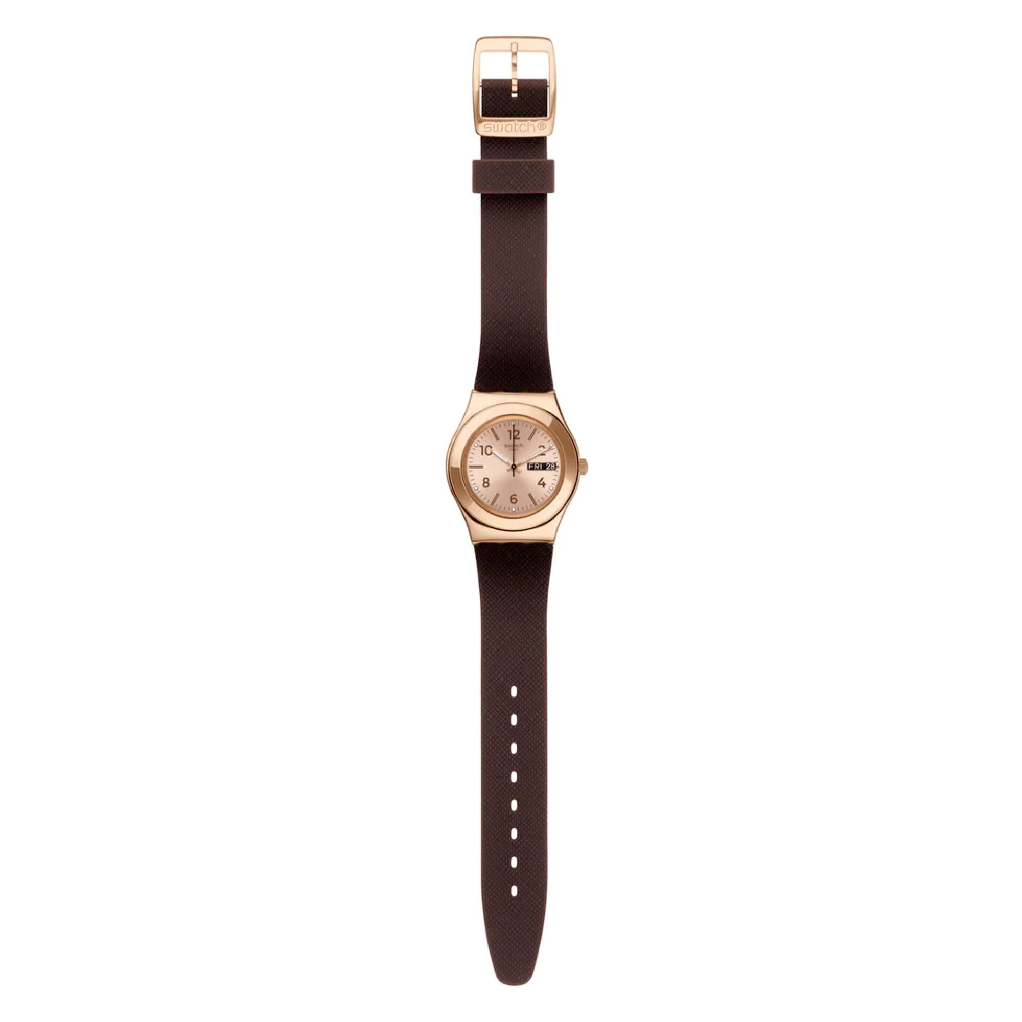 Swatch Irony Medium ‘BROWNEE’ Quartz Unisex Watch with Sleek Metal Strap YLG701