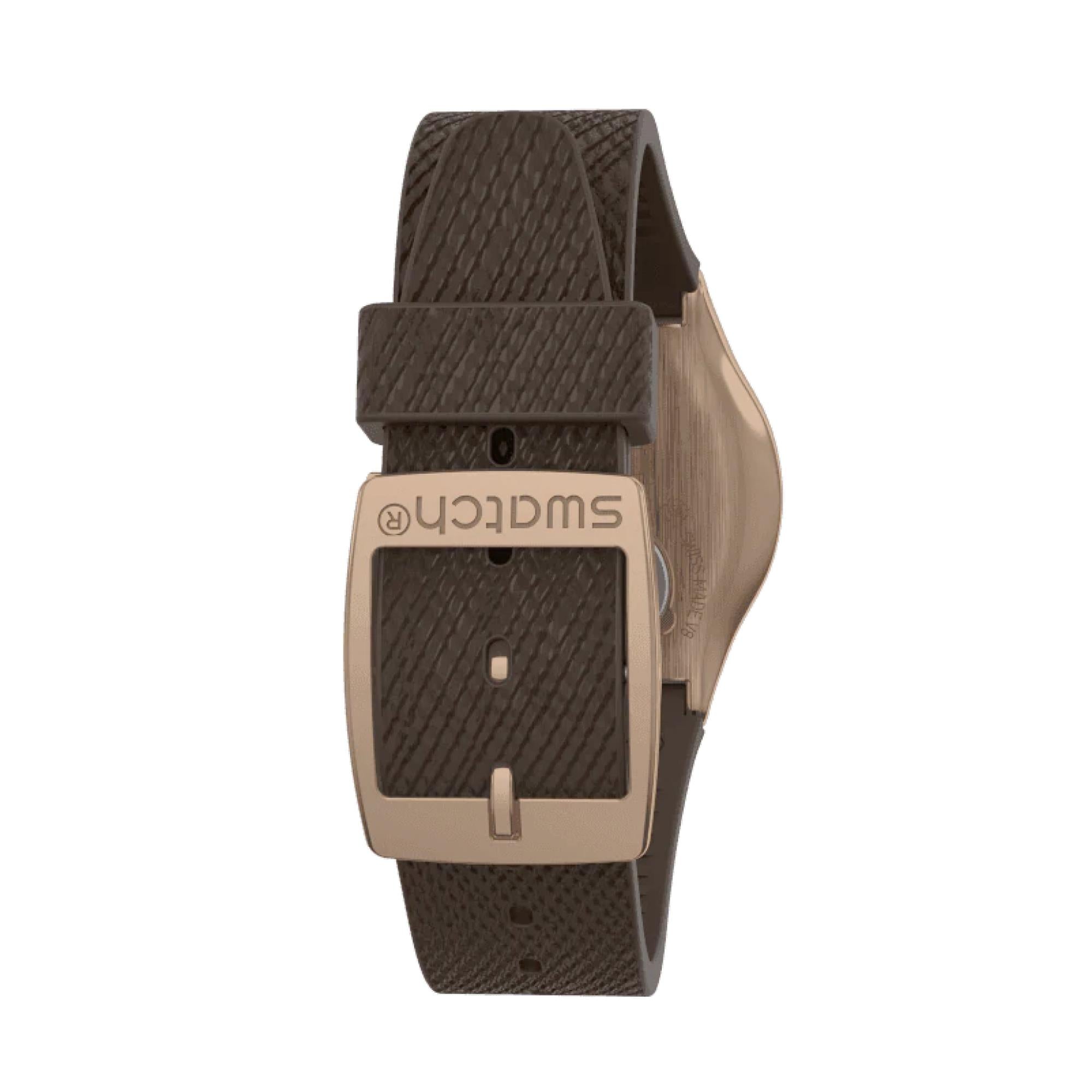 Swatch Irony Medium ‘BROWNEE’ Quartz Unisex Watch with Sleek Metal Strap YLG701