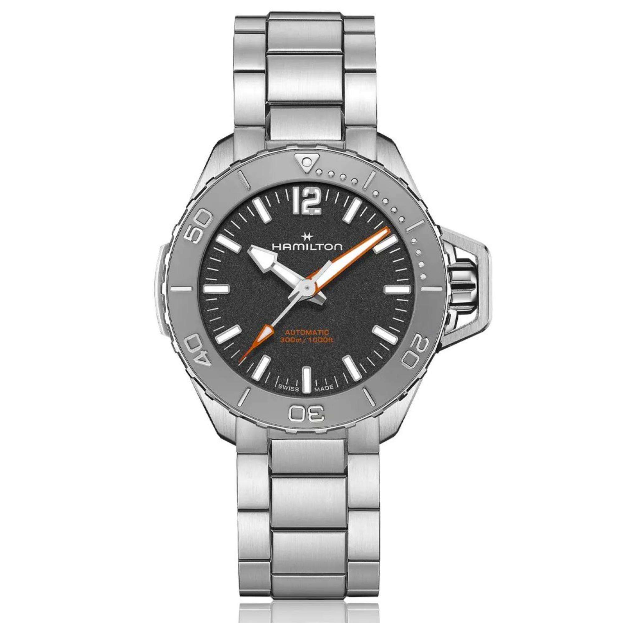 Hamilton Khaki Navy Frogman Automatic Black Dial Stainless Steel Bracelet Men's Watch H77485130