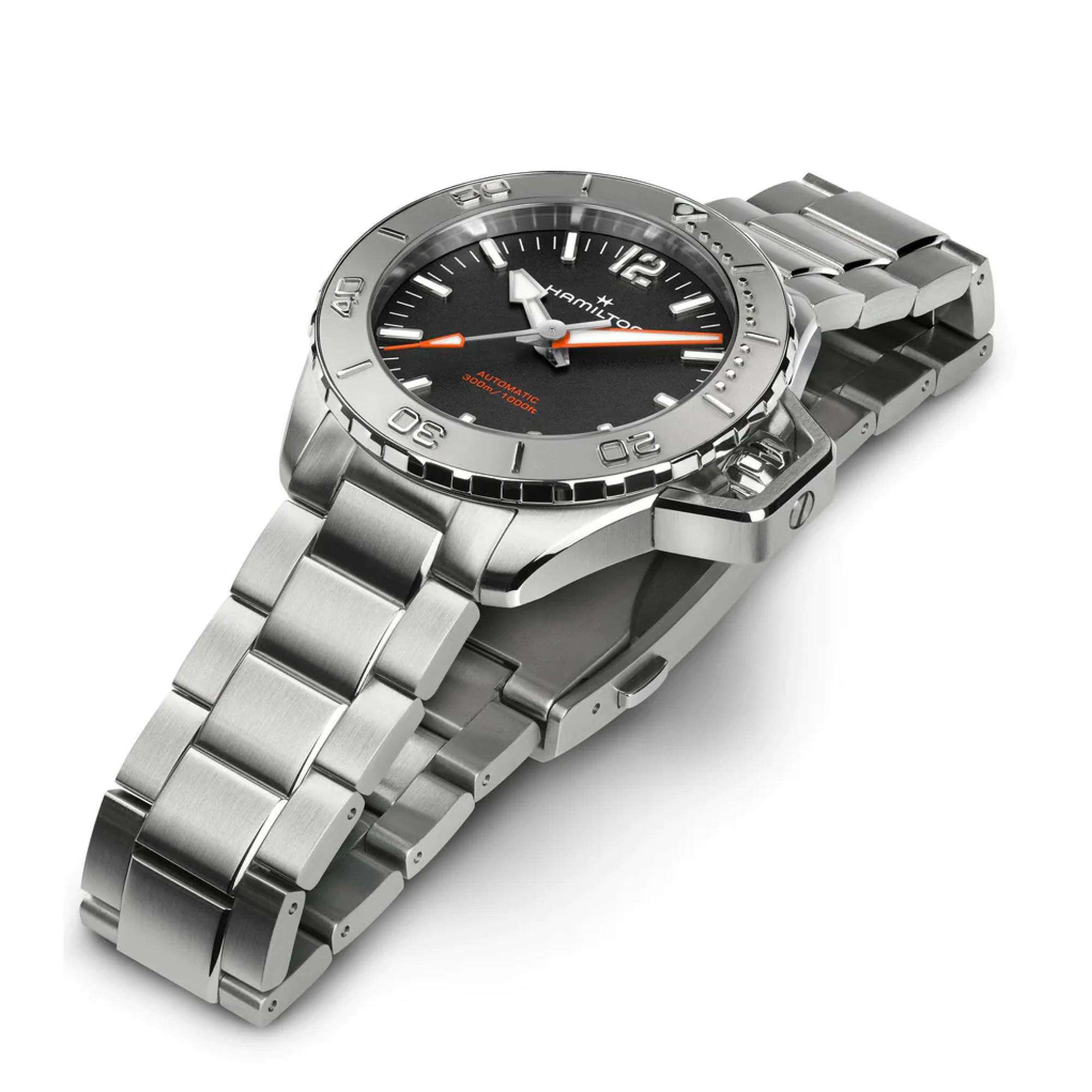 Hamilton Khaki Navy Frogman Automatic Black Dial Stainless Steel Bracelet Men's Watch H77485130