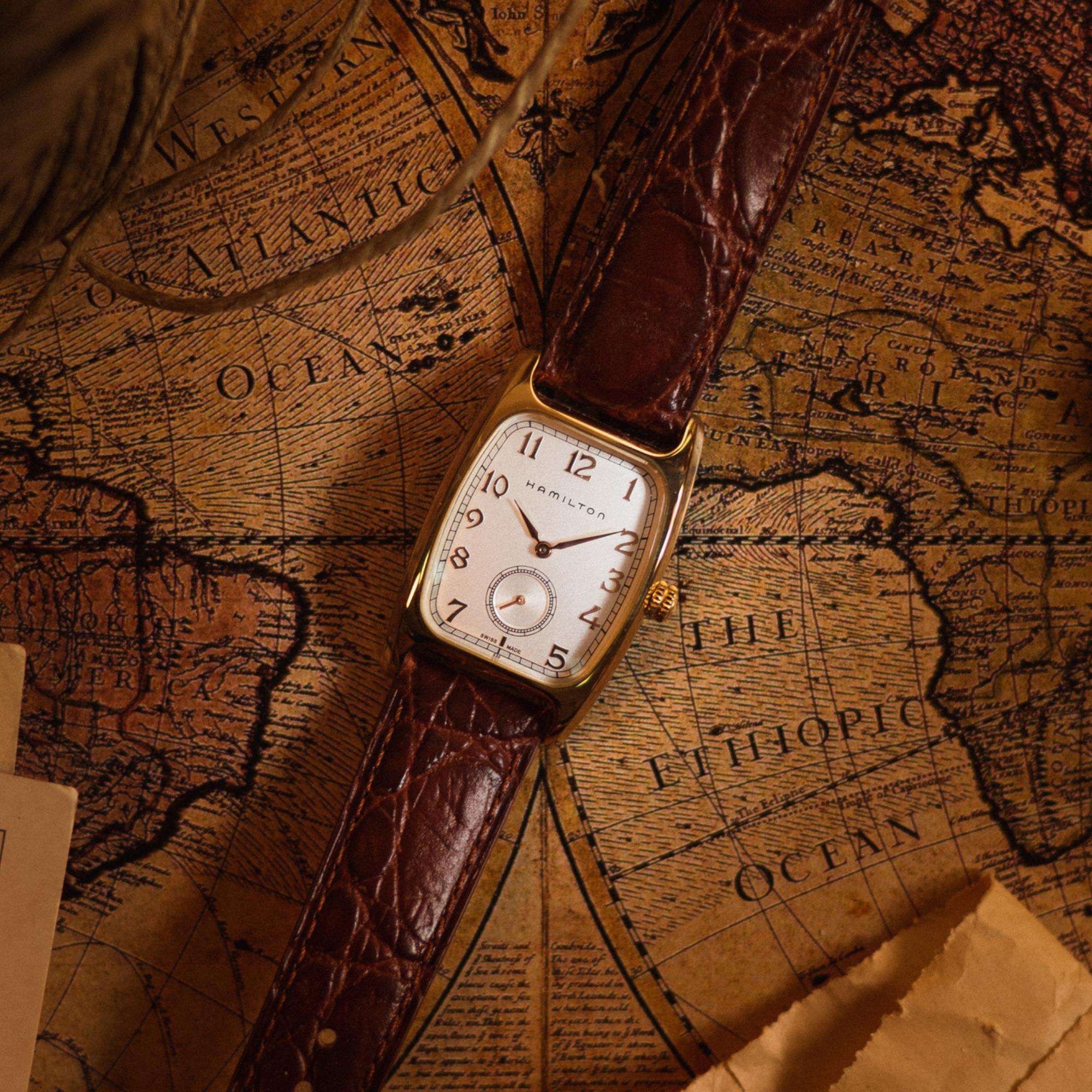 Hamilton Indiana Jones American Classic Boulton Quartz Gold White Dial Calf Leather Men's Watch H13431553