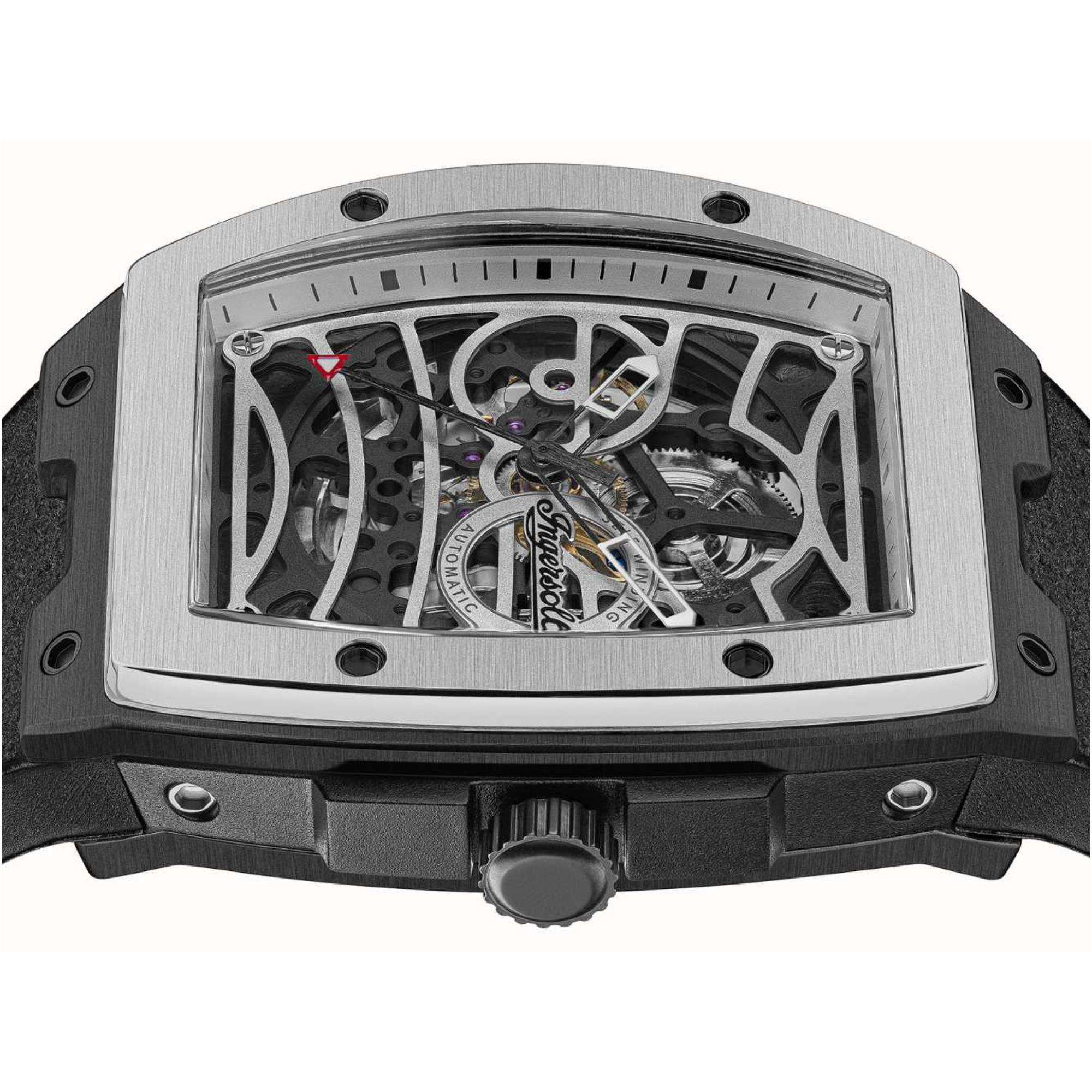 Ingersoll The Challenger 1892 Automatic Men's Watch Silver Dial Black PU Alcantara Strap I12306