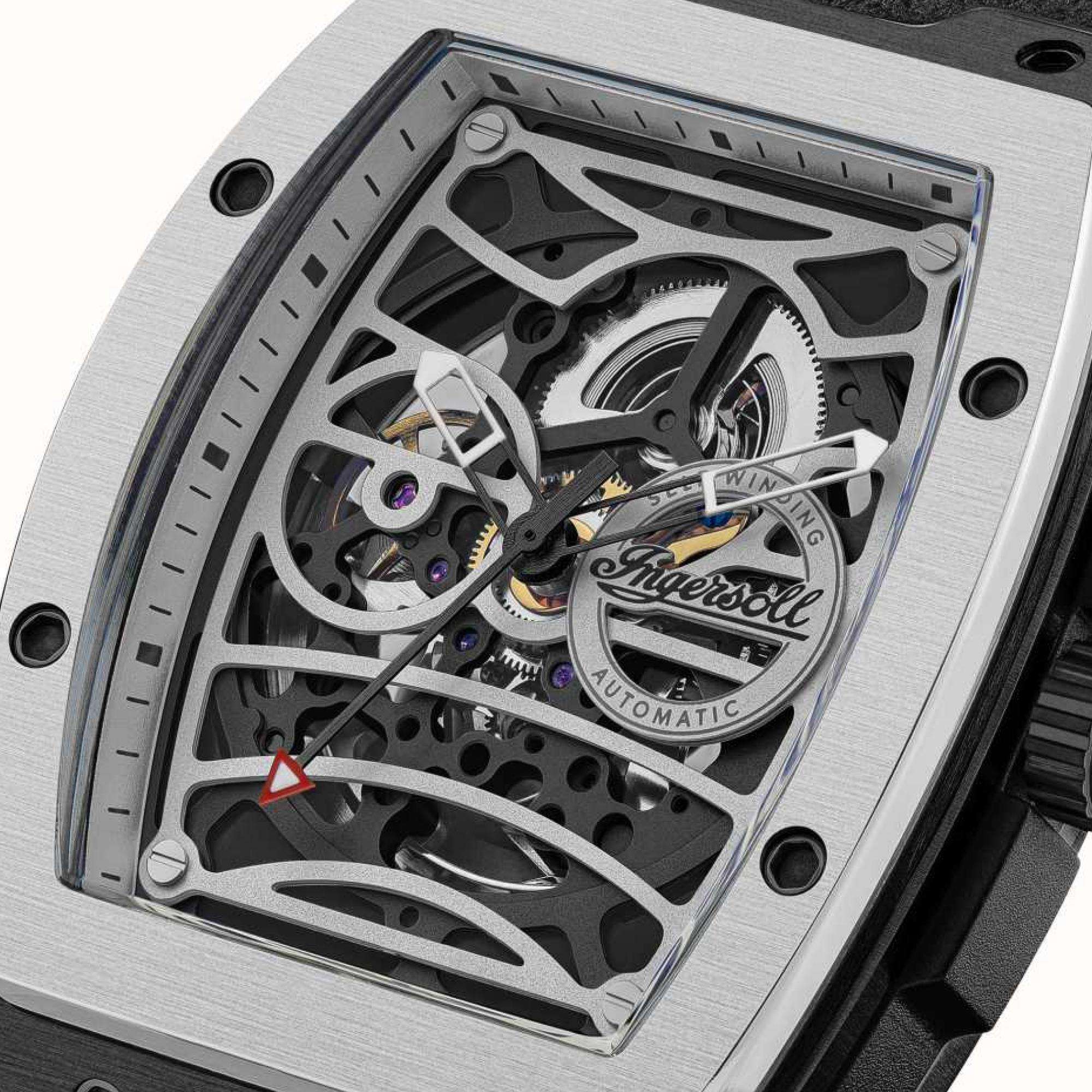 Ingersoll The Challenger 1892 Automatic Men's Watch Silver Dial Black PU Alcantara Strap I12306