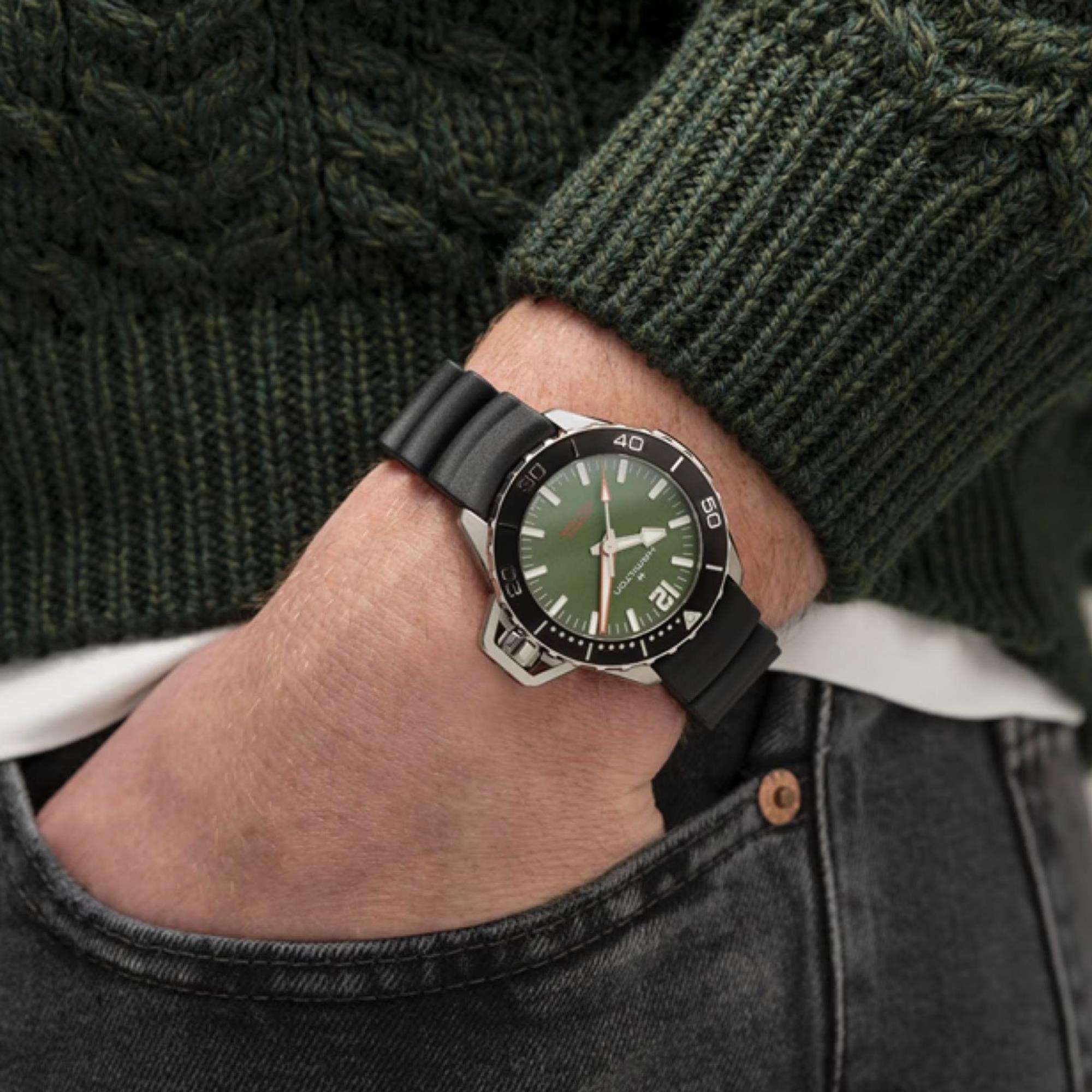 Hamilton Khaki Navy Frogman Green Dial Rubber Strap Automatic Men's Watch H77455360