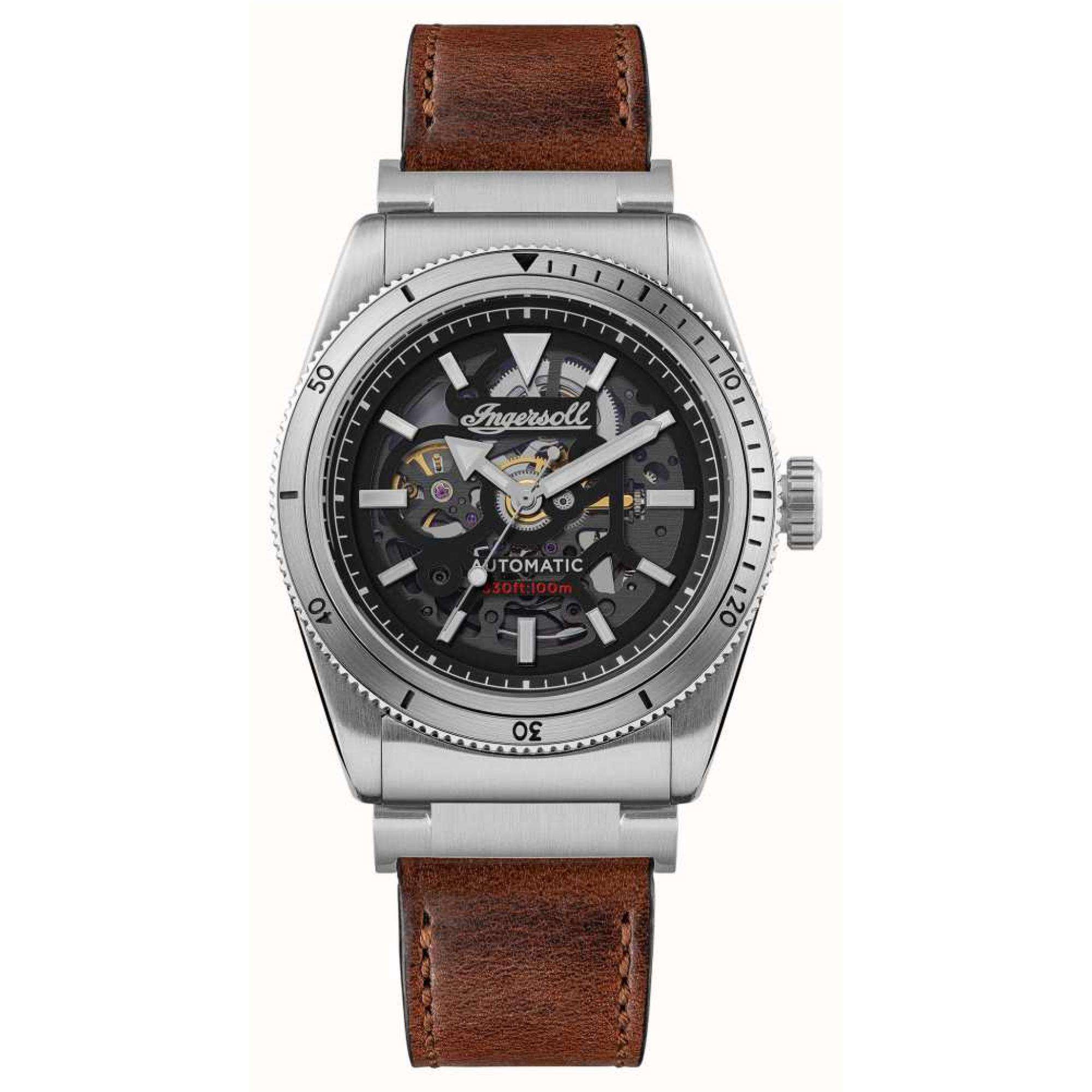 Ingersoll The Scovill 1892 Automatic Black Dial Brown Leather Strap Men's Watch I13901