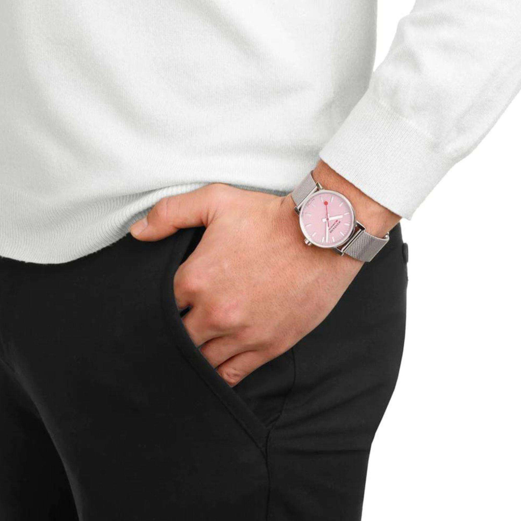 Mondaine Evo2 Quartz Steel Bracelet Pink Dial Ladies Watch MSE.35130.SM