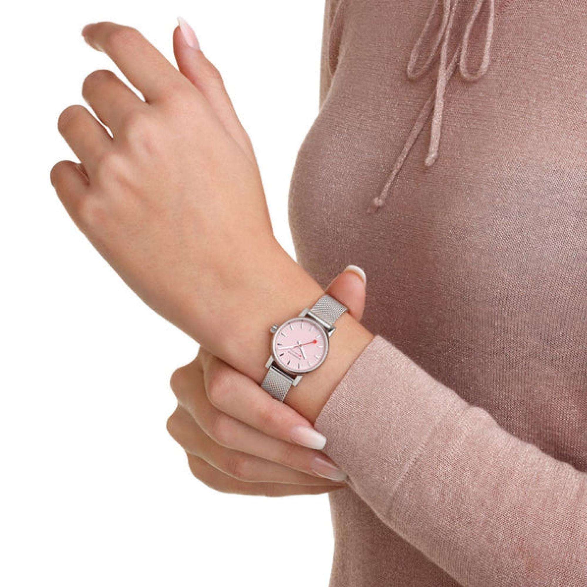 Mondaine evo2 316L Pink Dial Steel Strap Women's Watch MSE.26130.SM