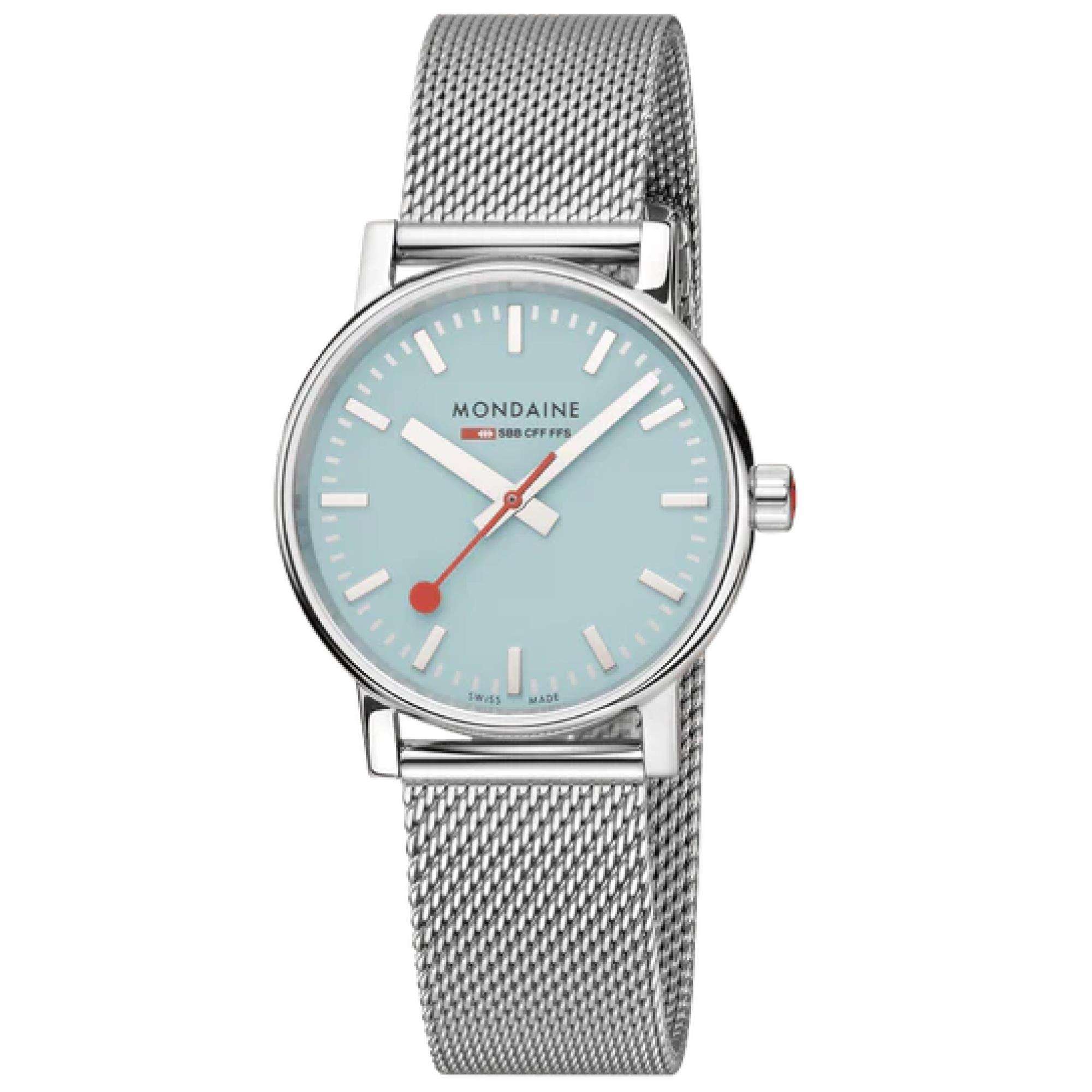 Mondaine Evo2 Quartz Turquoise Dial Stainless Steel Bracelet Unisex Watch MSE.35140.SM
