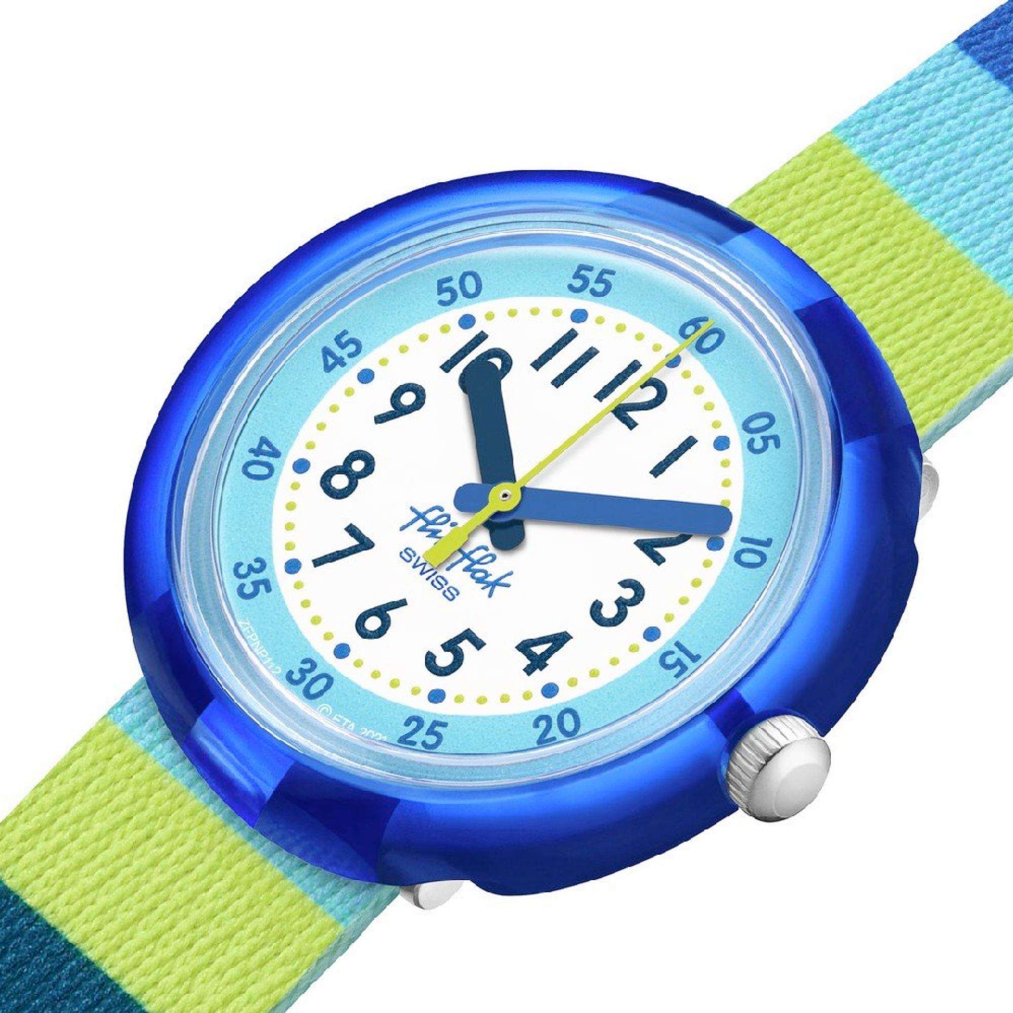 Flik Flak STRIPEY BLUE Blue and Green Strap Kids Watch FPNP112