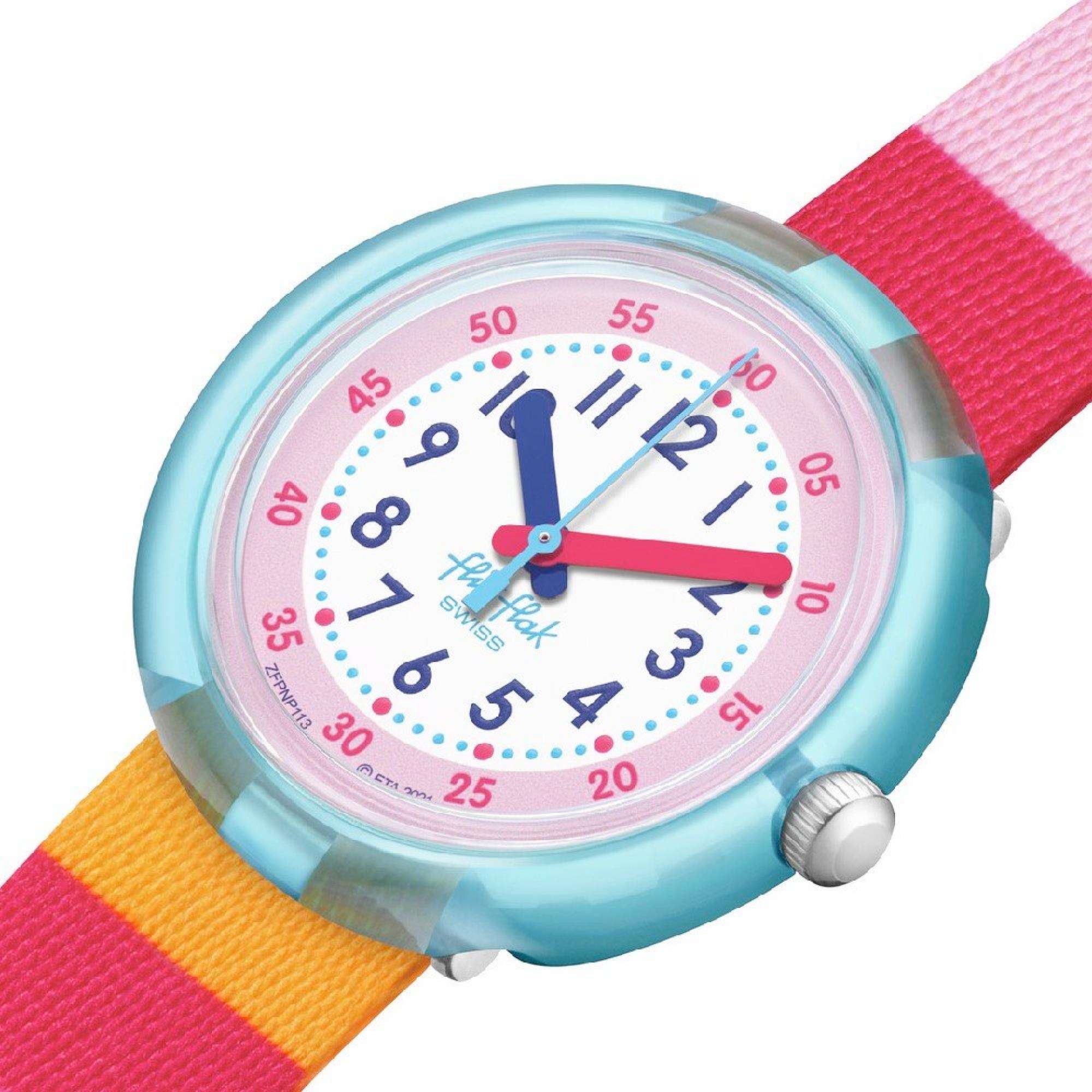 Flik Flak Stripy Pink Pink White Dial / Rainbow Kids Children Watch FPNP113