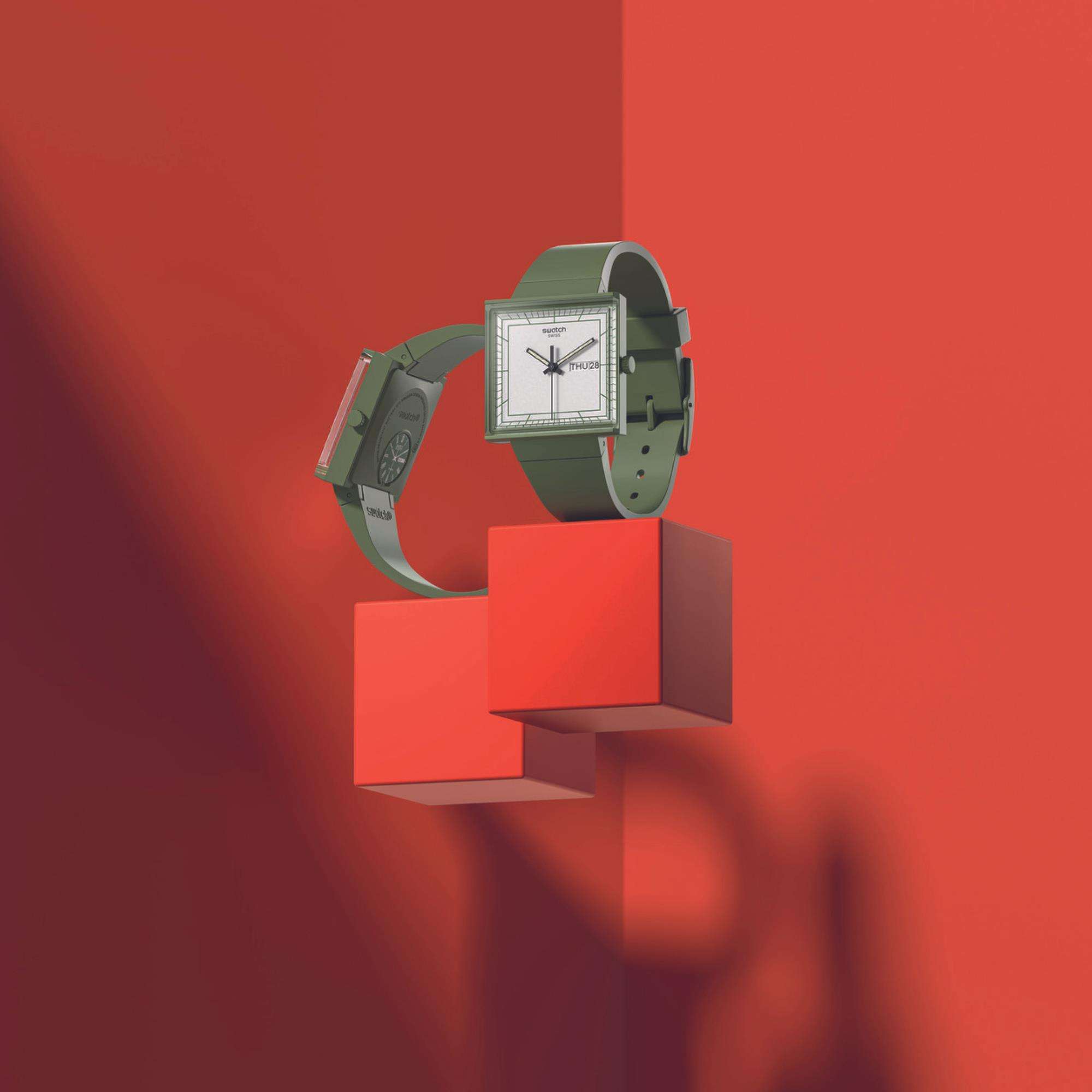 Swatch WHAT IF...GREEN? Square Bioceramic White Dial Unisex Watch SO34G700