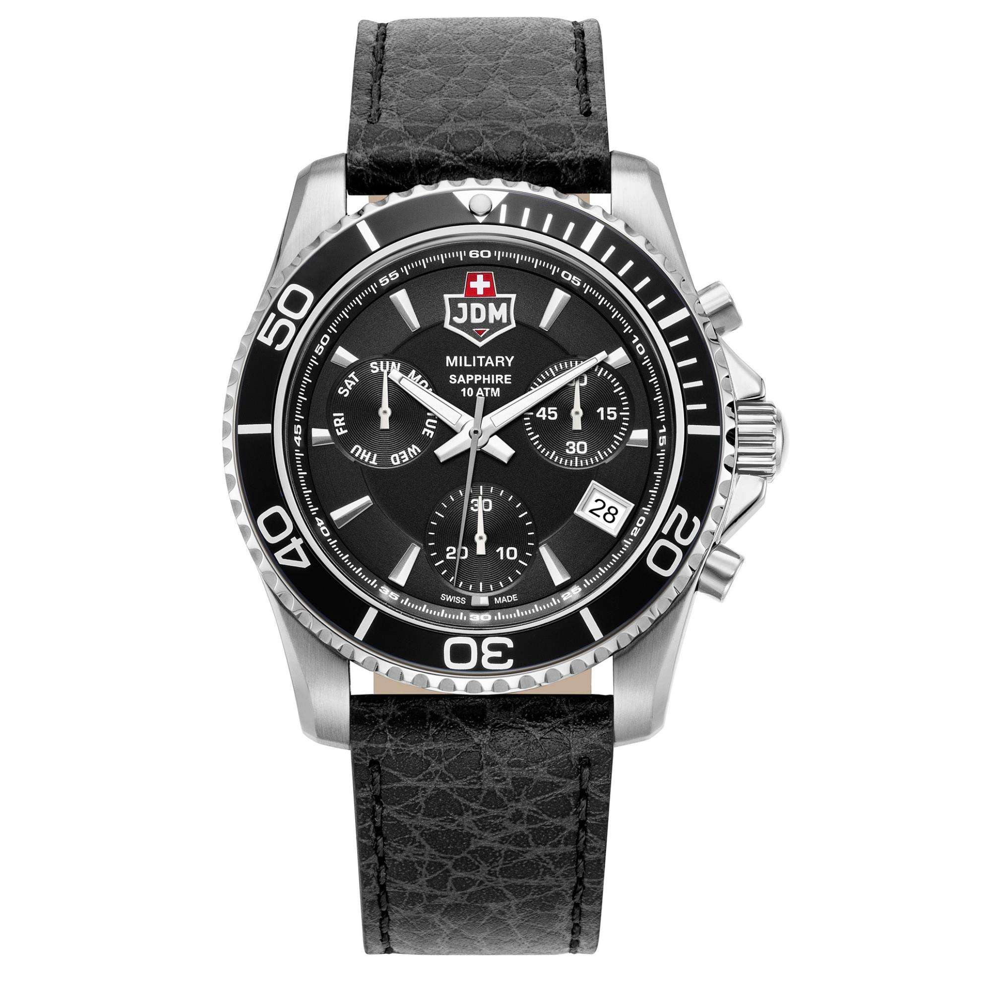 JDM Military Sierra Chrono Black Dial Black Leather Strap Men's Watch JDM-WG019-05