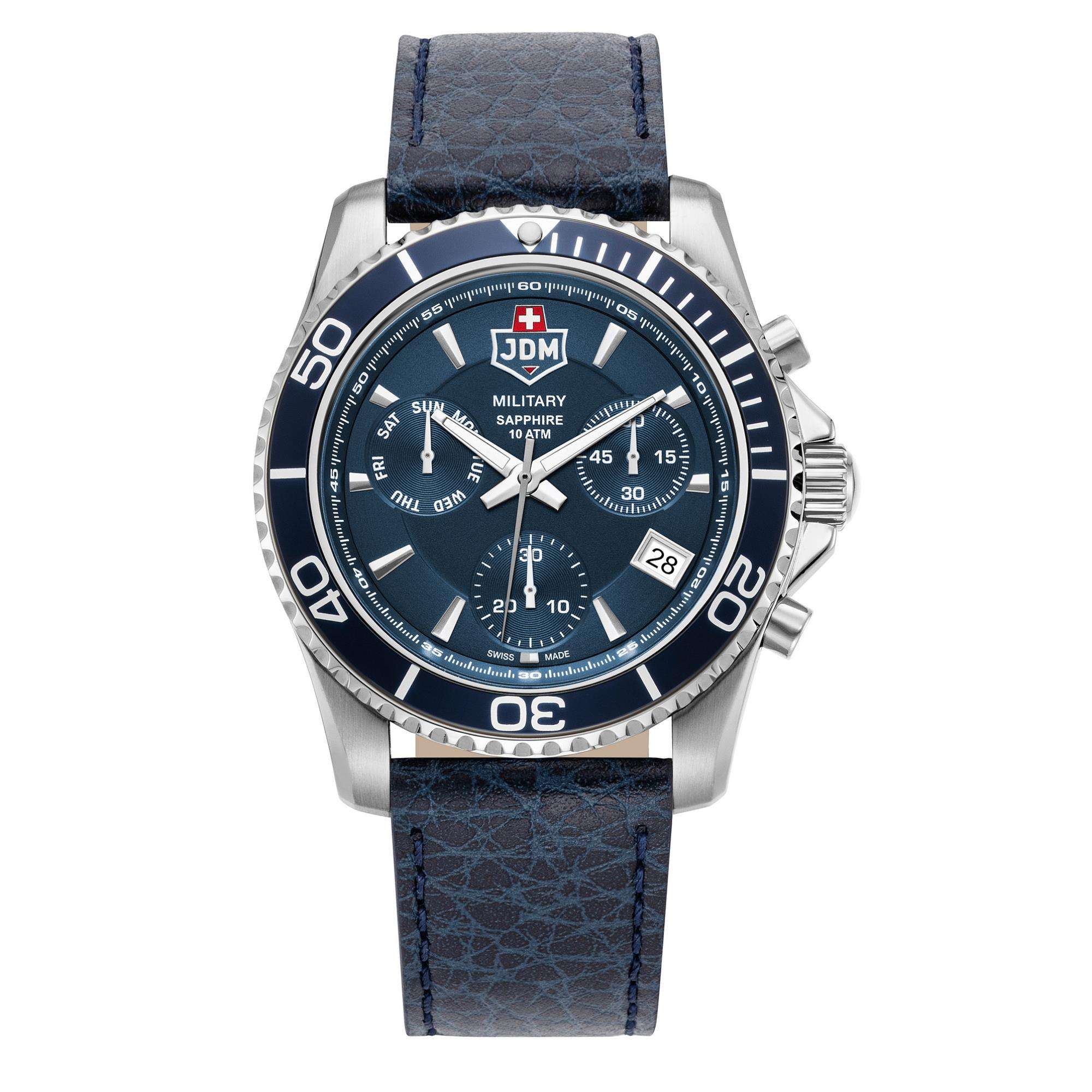 JDM Military Sierra Chrono Blue Dial Blue Leather Strap Men's Watch JDM-WG019-06