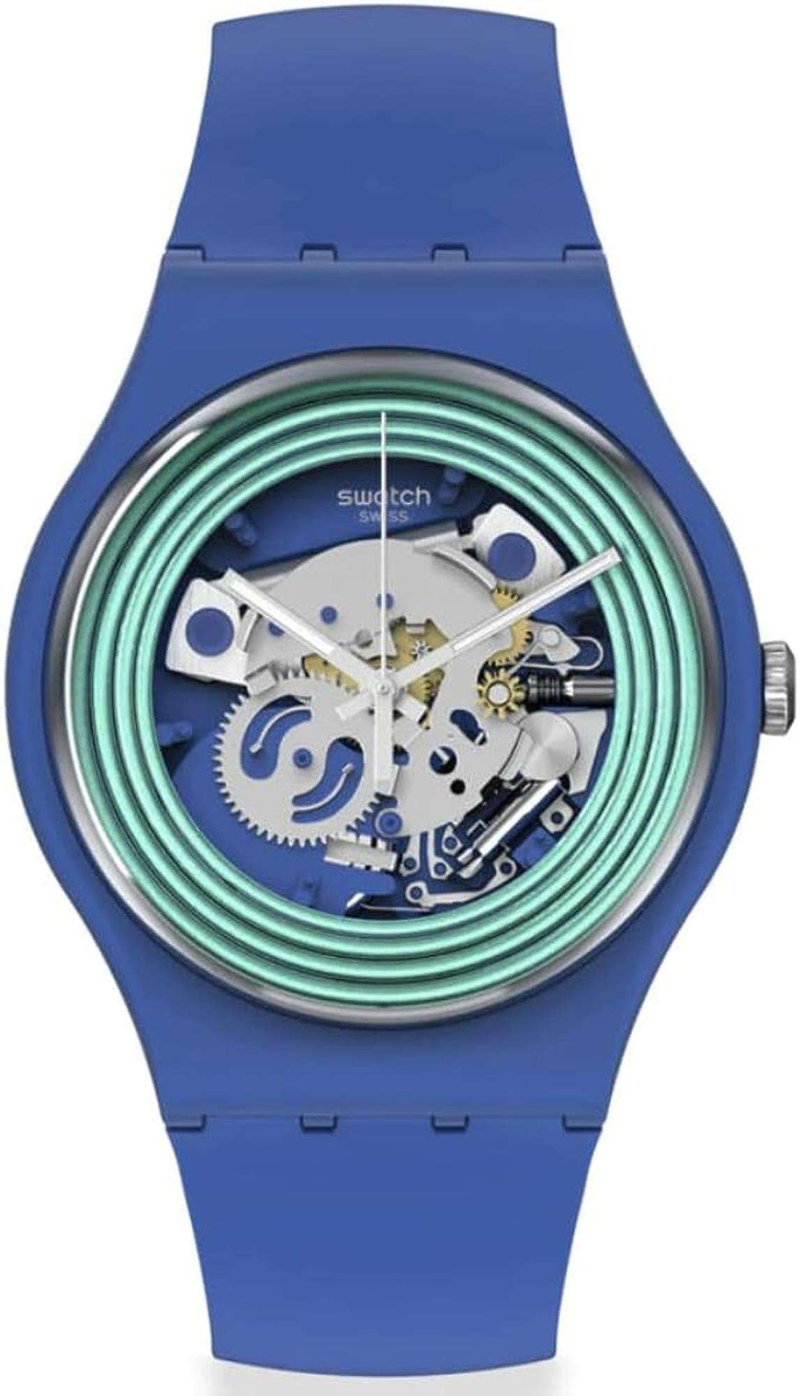 Swatch BLUE RINGSPAY! New Gent Quartz Transparent Dial Unisex Watch SO29N103-5300