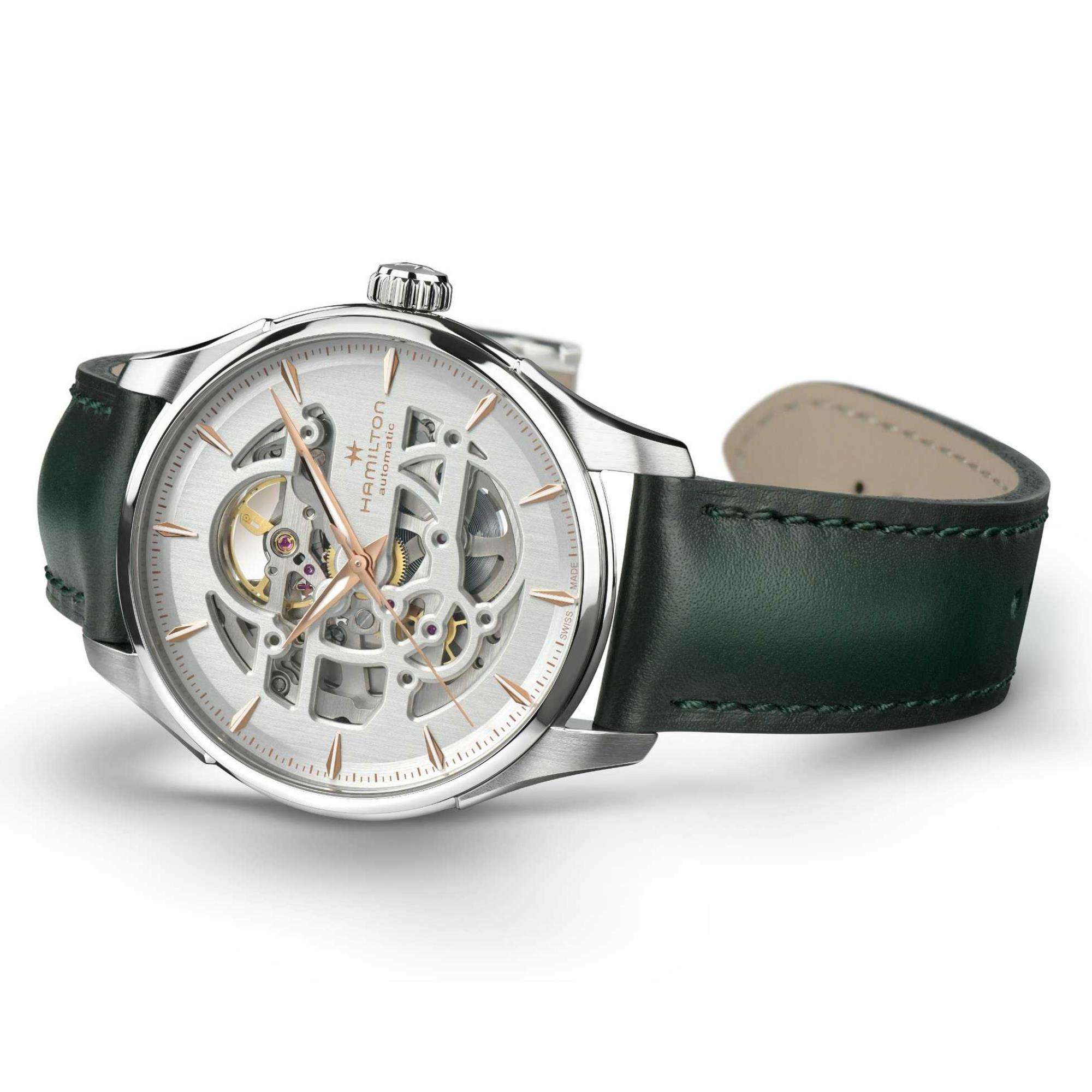 Hamilton Jazzmaster Skeleton Automatic White Dial Green Leather Strap Men's Watch H42535810