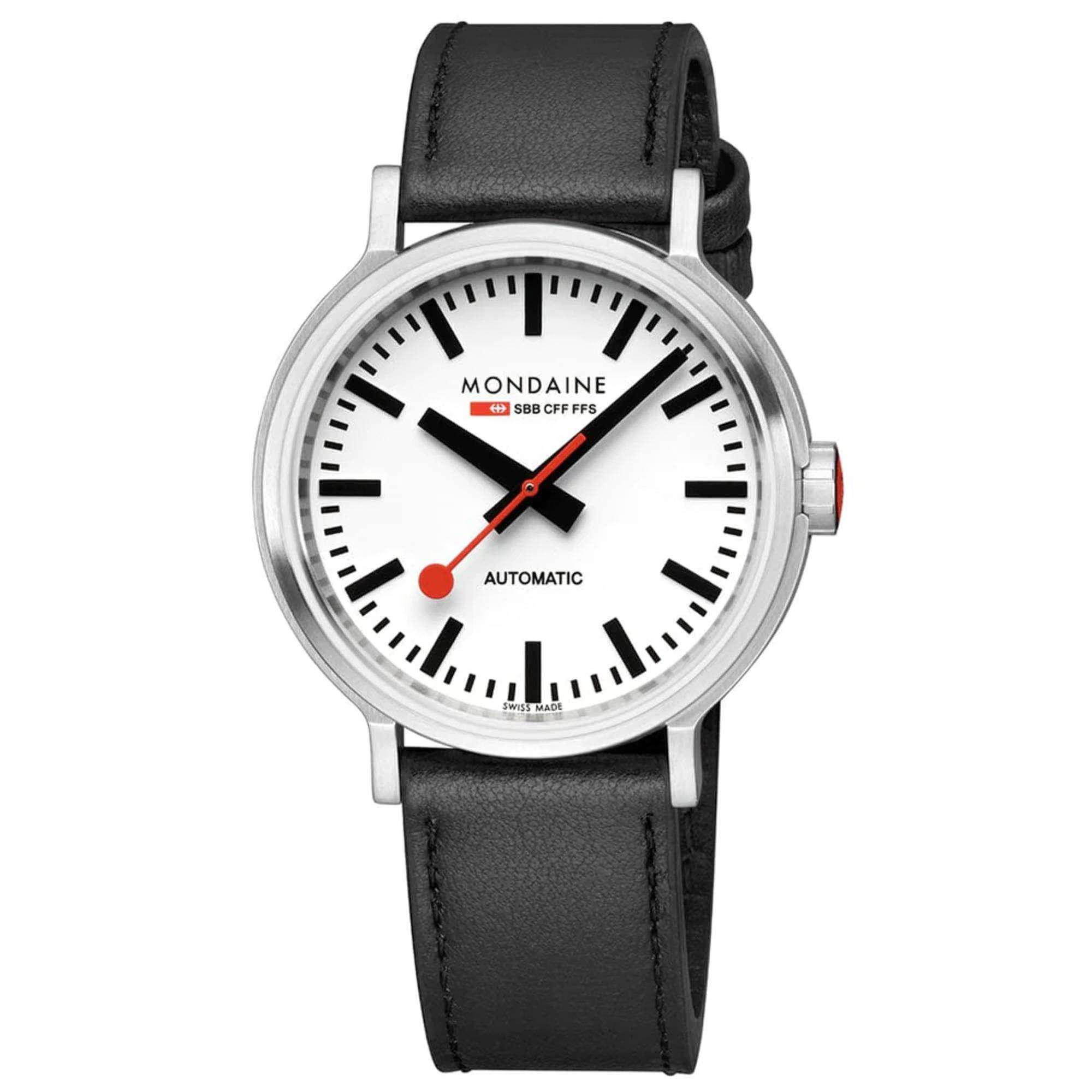 Mondaine The Original Automatic White Dial Black Leather Strap Men's Watch MST.4161B.LBV