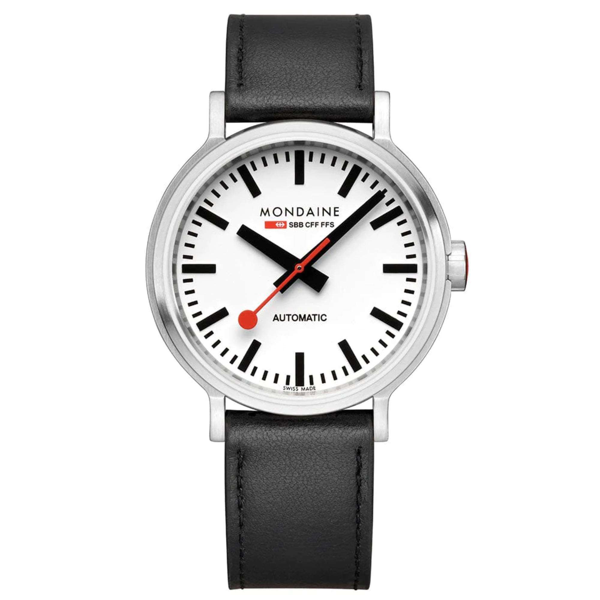 Mondaine The Original Automatic White Dial Black Leather Strap Men's Watch MST.4161B.LBV