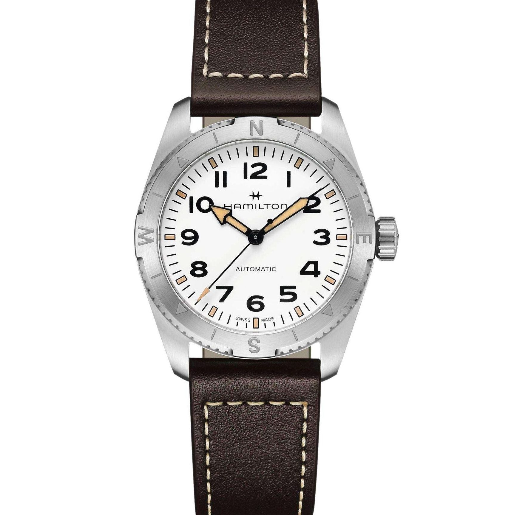 Hamilton Khaki Field Expedition Auto White Dial Brown Leather Strap Men's Watch H70225510