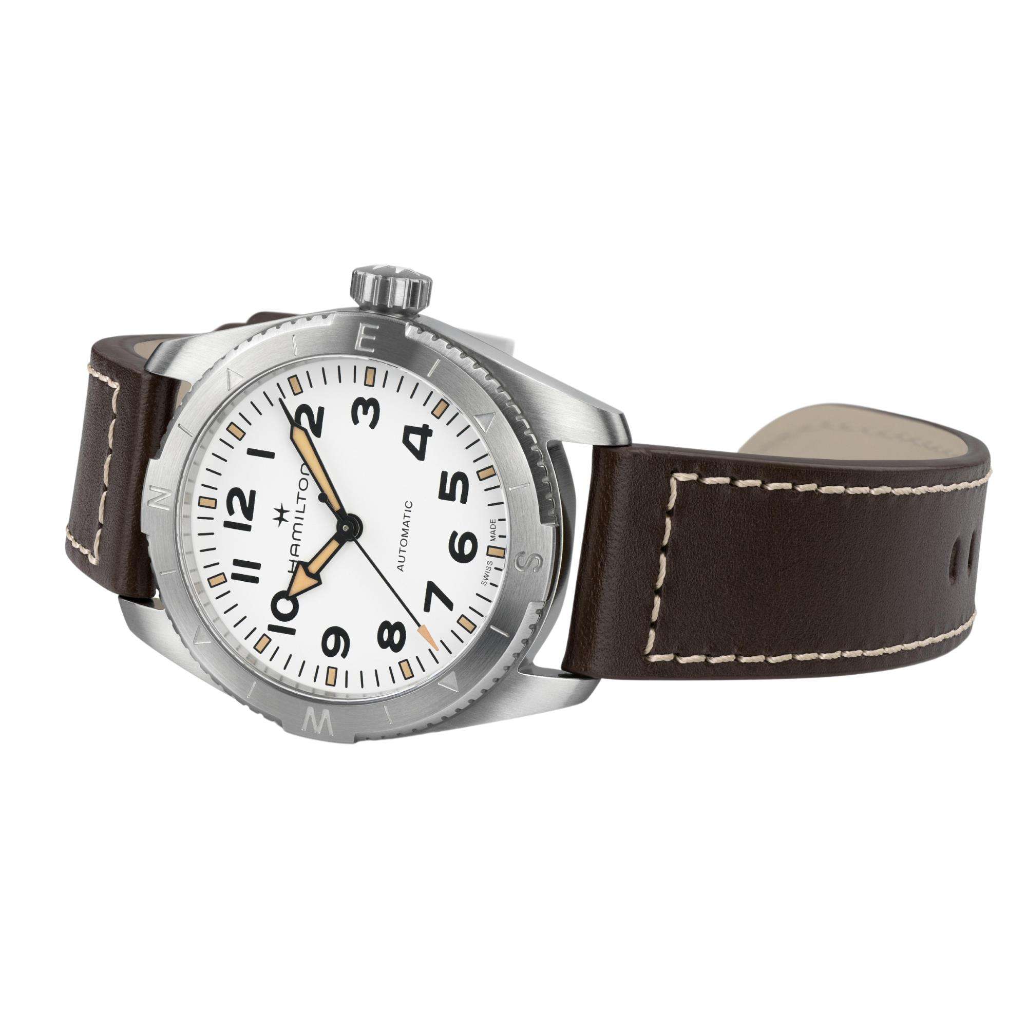 Hamilton Khaki Field Expedition Auto White Dial Brown Leather Strap Men's Watch H70225510