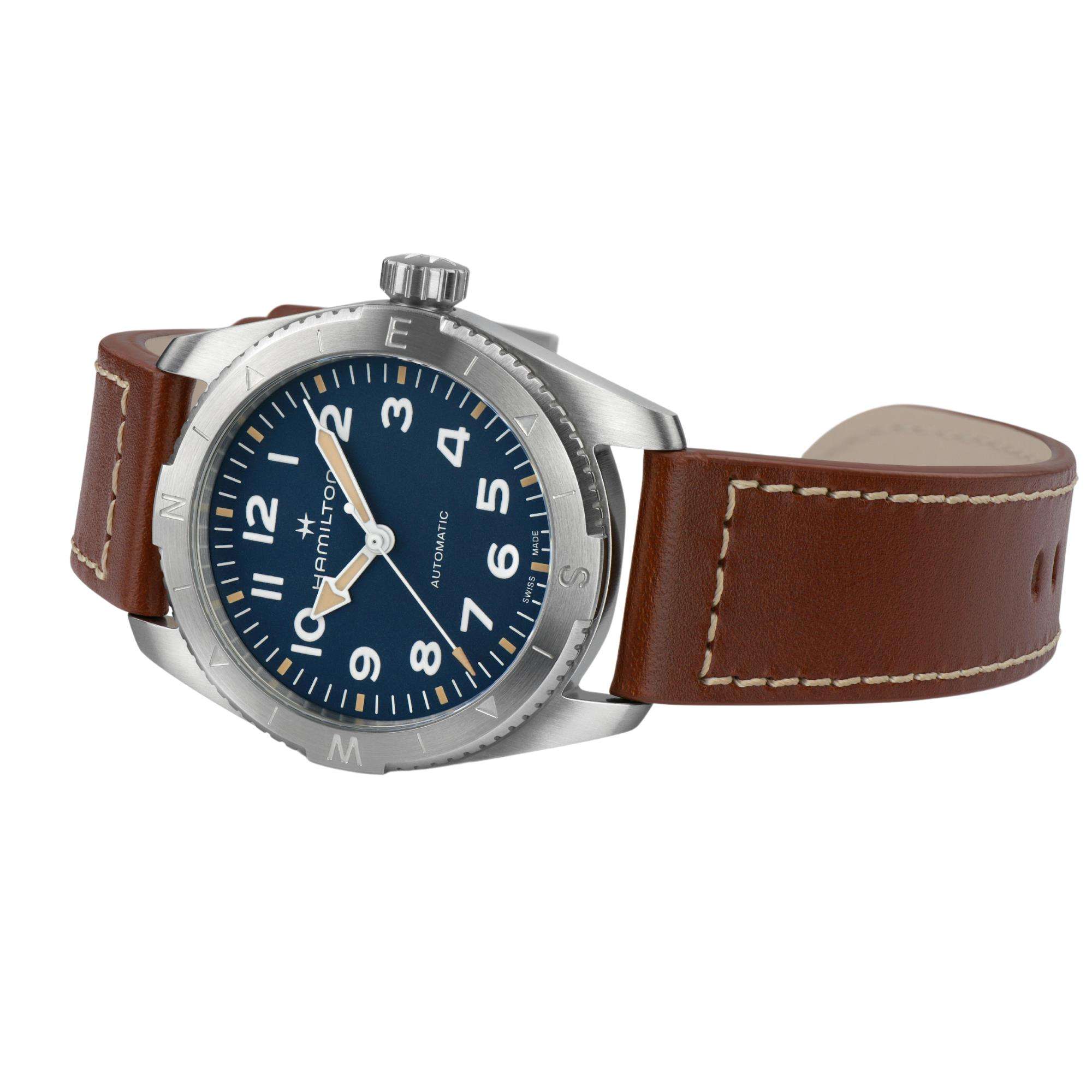 Hamilton Khaki Field Expedition Auto Blue Dial Brown Leather Strap Men's Watch H70315540
