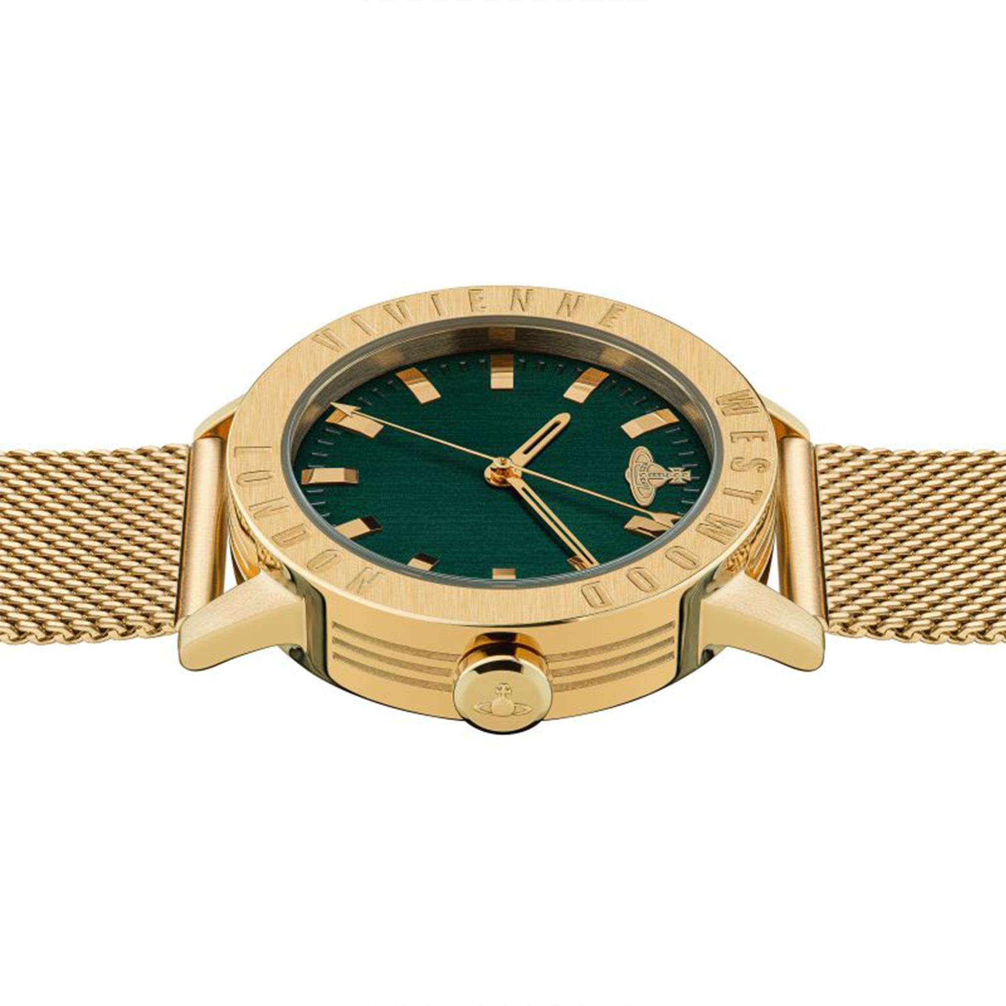 Vivienne Westwood Warwick Mesh Quartz Movement Green Dial Gold-plated Stainless Steel Bracelet Ladies Watch VV213GRGDMH