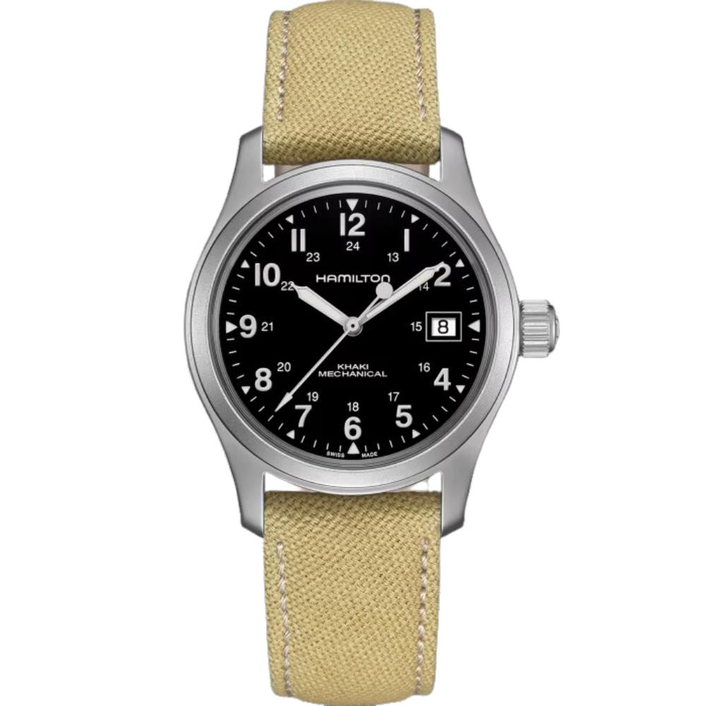 Hamilton Khaki Field Mechanical Automatic Black Dial Beige Canvas Strap Men?s Watch H69439933