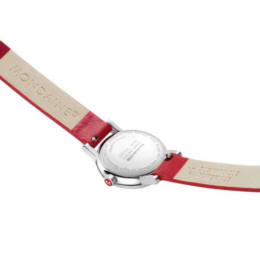 Mondaine Evo2 White Dial Red Vegan Grape Leather Ladies Watch MSE.26110.LCV