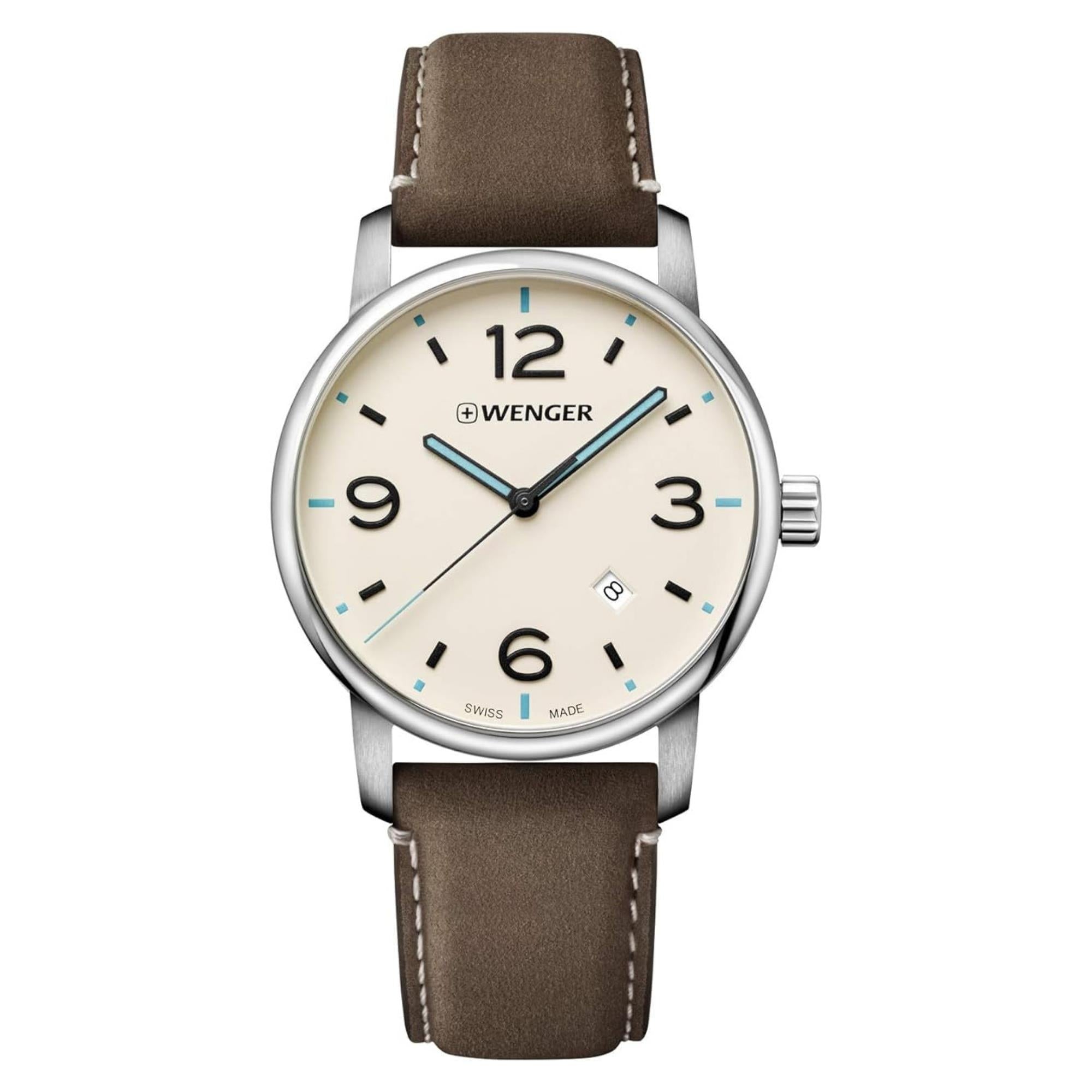 Wenger Urban Metropolitan Quartz Cream Dial Brown Leather Strap Men's Watch 01.1741.118